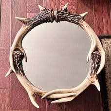 New Uniq Rustic Cabin/Western 21” Round Faux Antler Mirror. Depth:2-1/2”