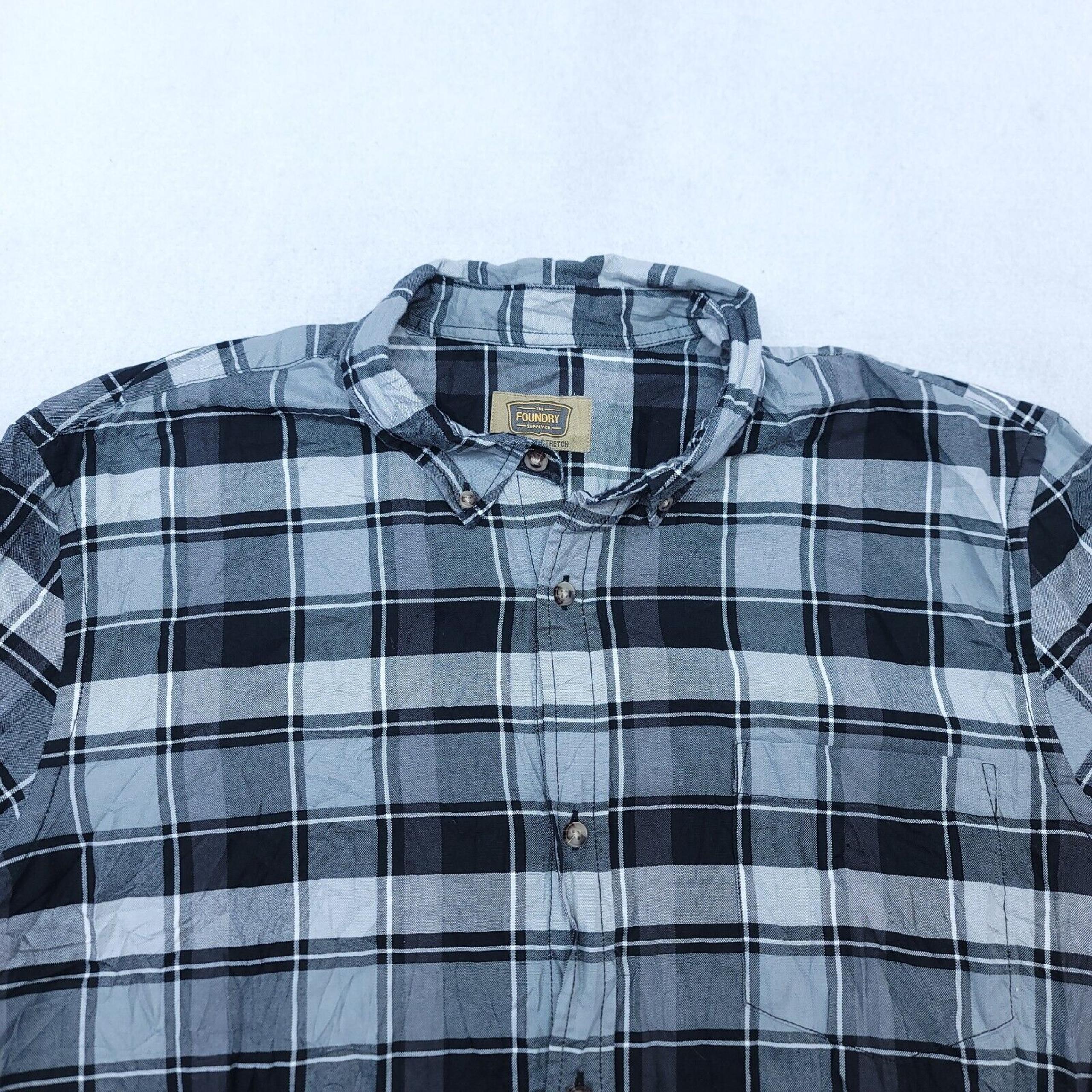 Foundry Buffalo Check Flannel Casual Button Up Shirt Mens Size XLT Black Gray
