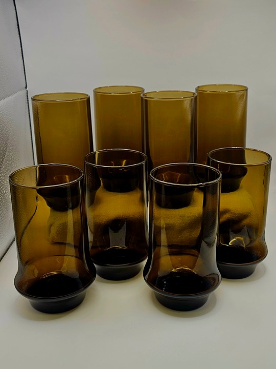 Set of 8 Vintage Libbey Tawny Impromptu Large Brown Flat Tumbler 5 1/2" 16 oz.