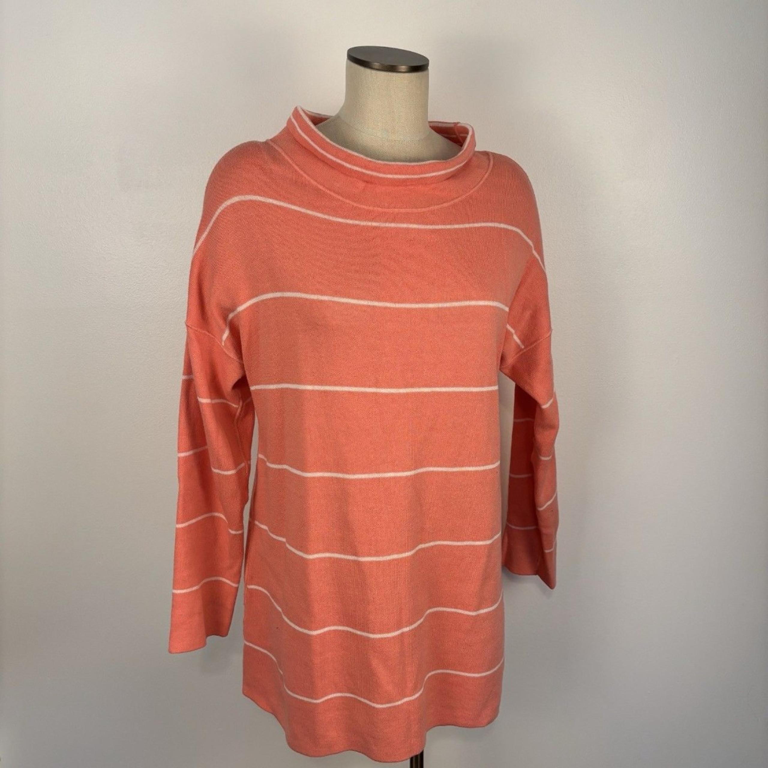 J Jill Womens Coral Reversible Striped Mock Neck Tunic Sweater Size Large