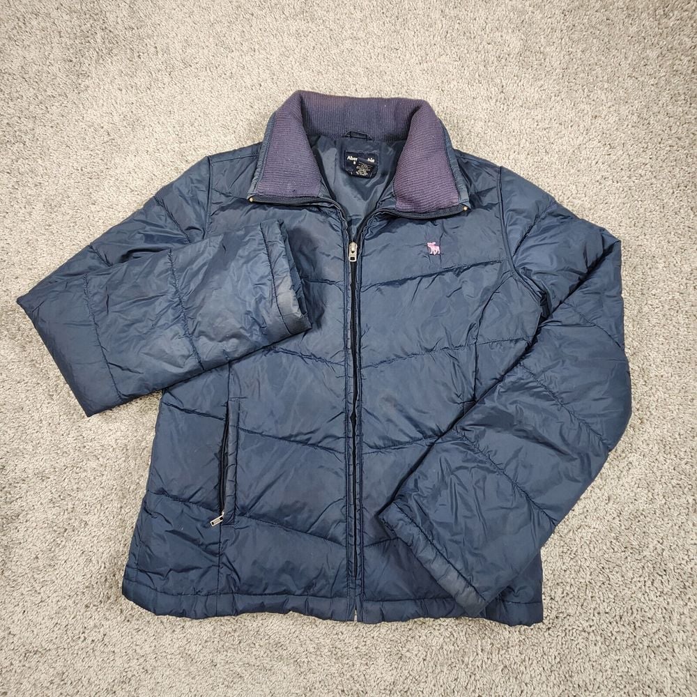 Abercrombie & Fitch Down Puffer Jacket Womens Medium Blue Preppy Y2K Moose Goose