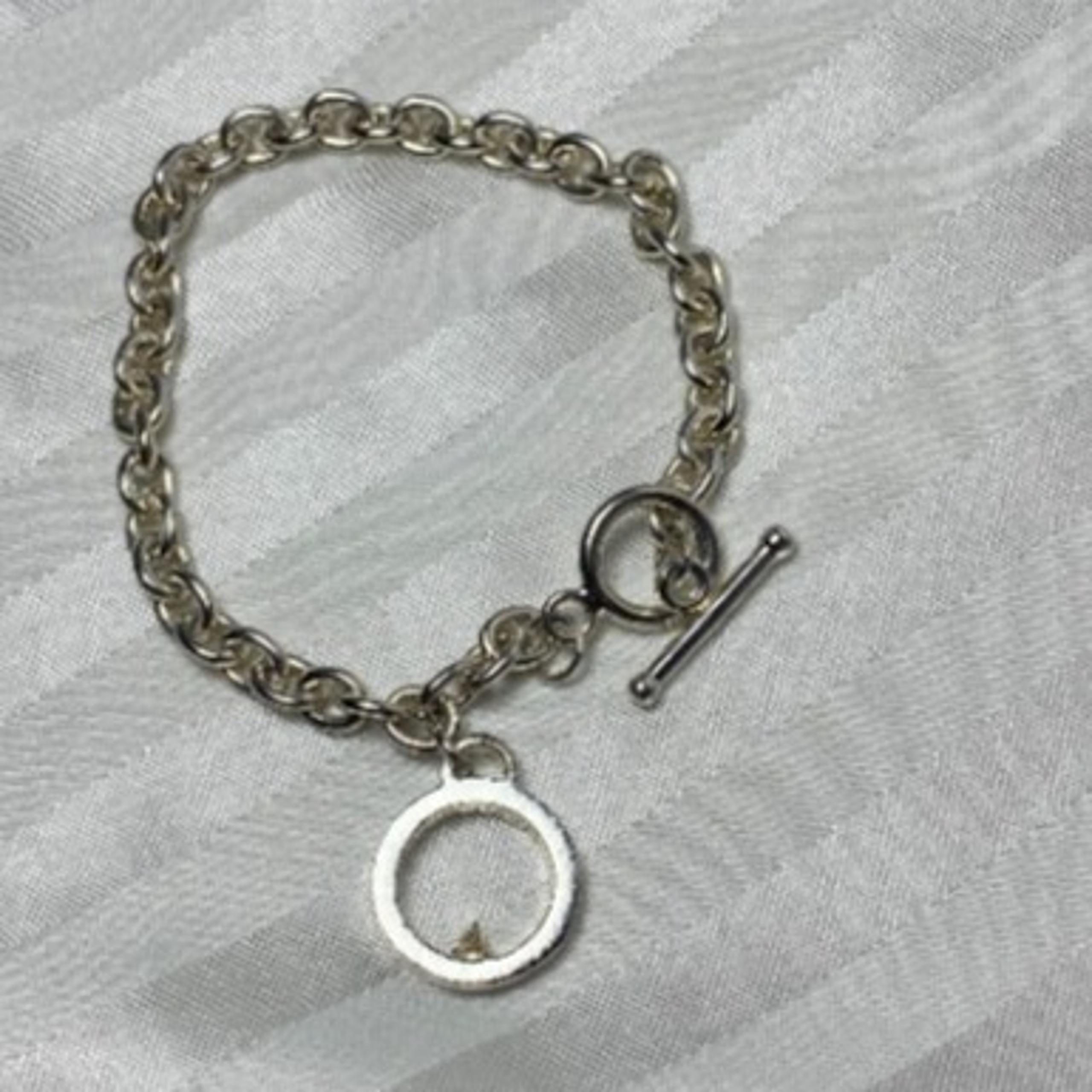 Sterling Silver Open Circle Diamond Charm Toggle Bracelet