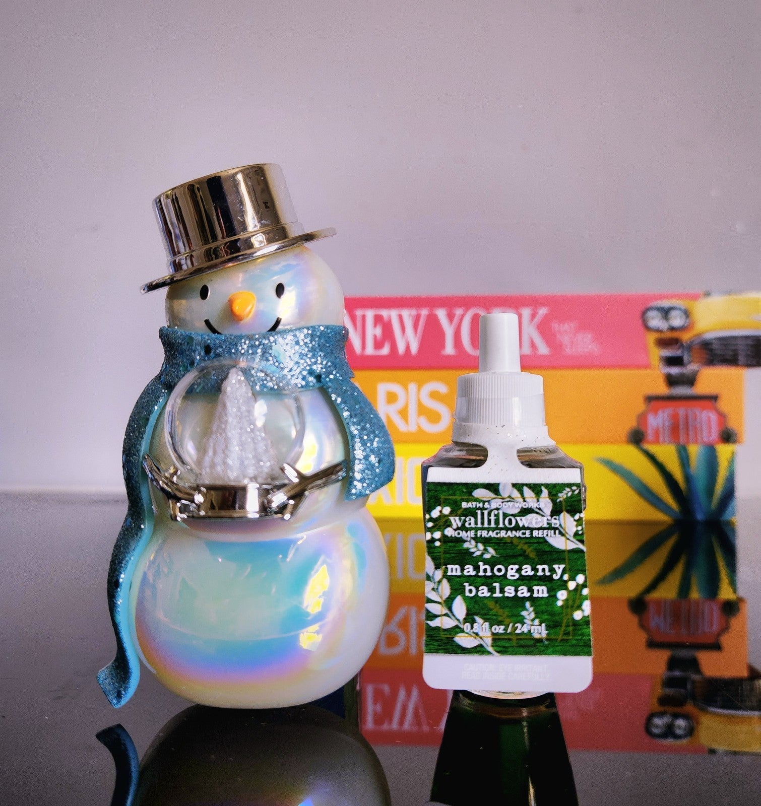 2PC 2018 SNOWMAN W/SNOW GLOBE NIGHTLIGHT WALLFLOWER PLUG + REFILL