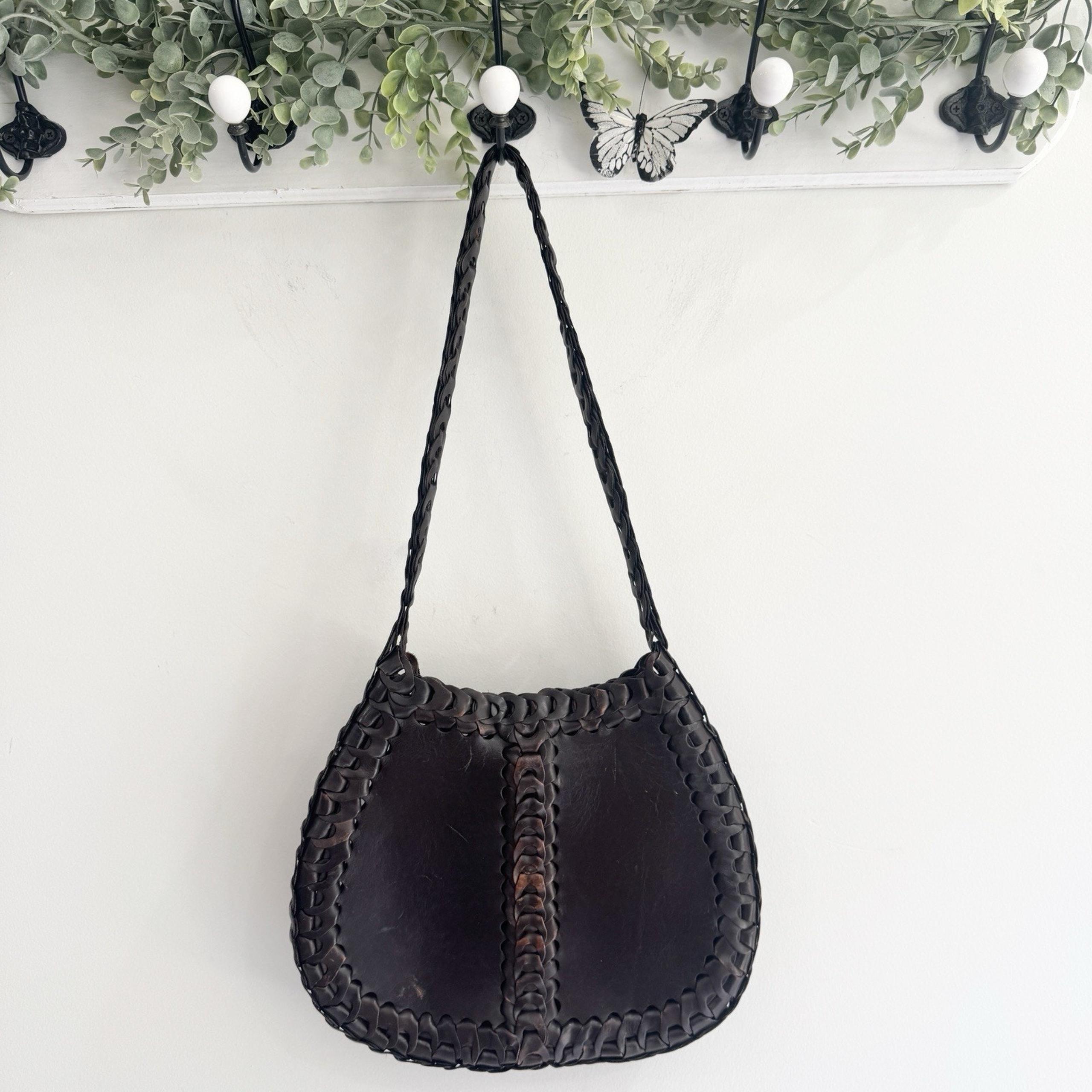 Vintage Y2K Brown Leather Braided Shoulder Bag - Express