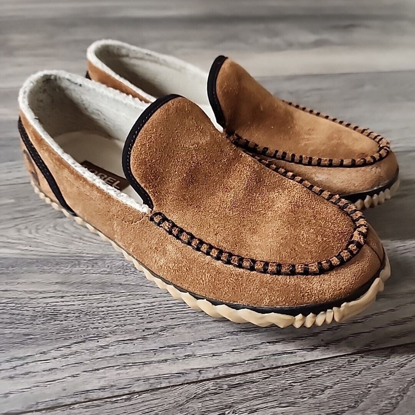 Sorel Men's Loafers Suede Brown Leather Moccasin Sz 7.5 Women's 9.5