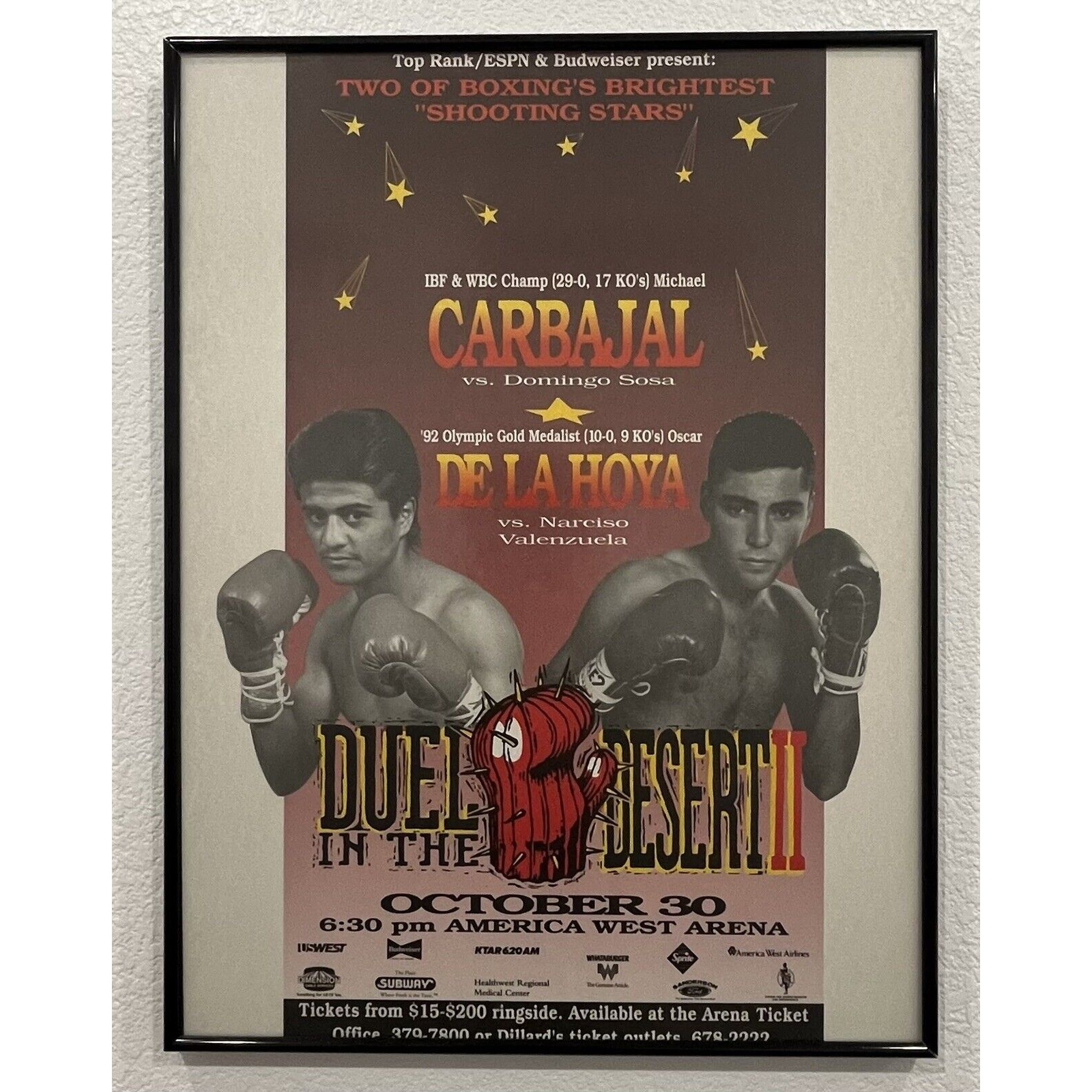 Michael Carbajal/Oscar De La Hoya Foamcore Framed Boxing Poster