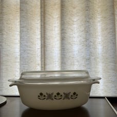 Vintage green meadows Fire King casserole dish