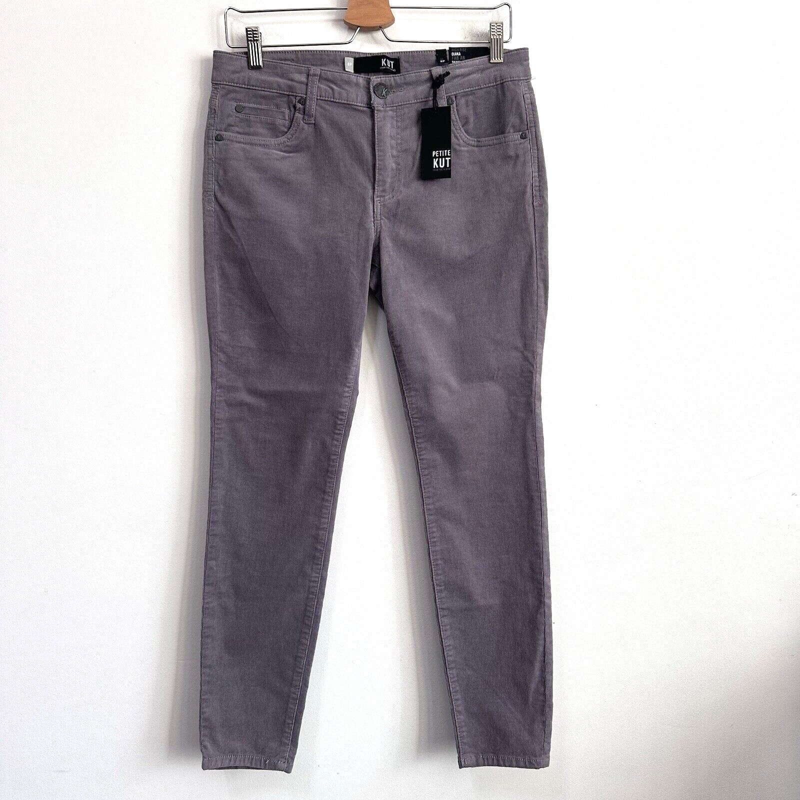 Kut From The Kloth Diana Fab Ab Skinny Brushed Corduroy Pants 8 Petite Gray NEW