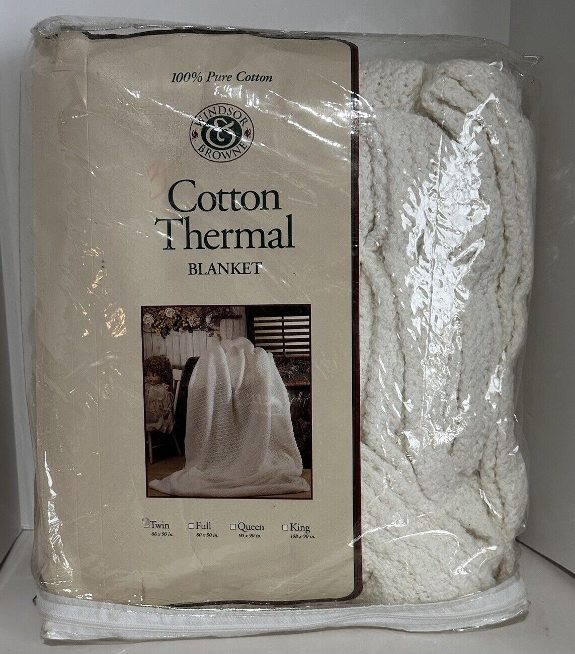 Windsor Browne Thermal Blanket Twin Size 66”x90 White -New- 100% Acrylic Waff