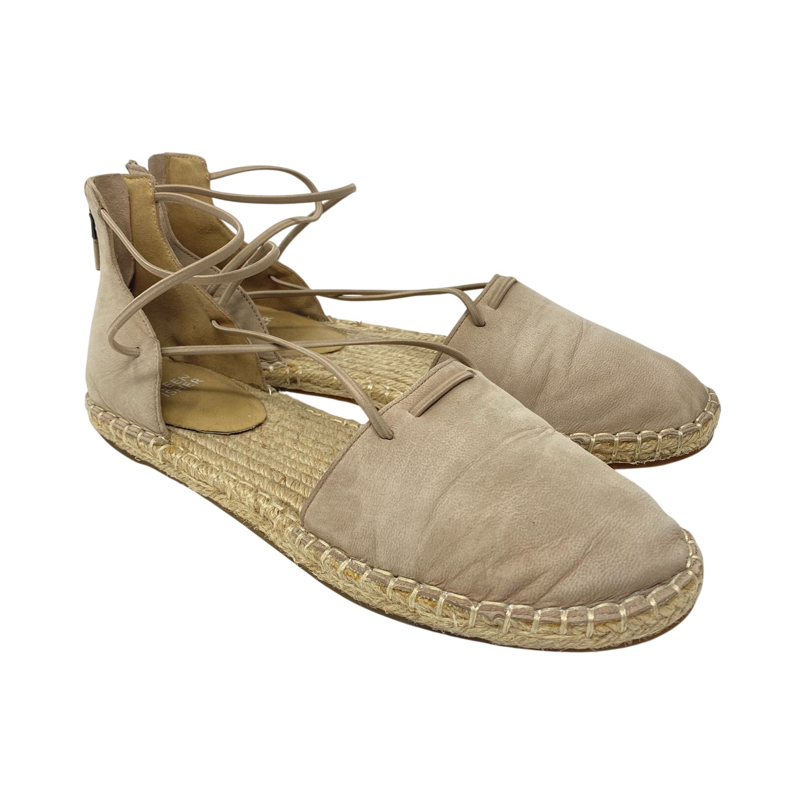 Eileen Fisher Beige Flat Elastic Zip Up Espadrilles 8.5