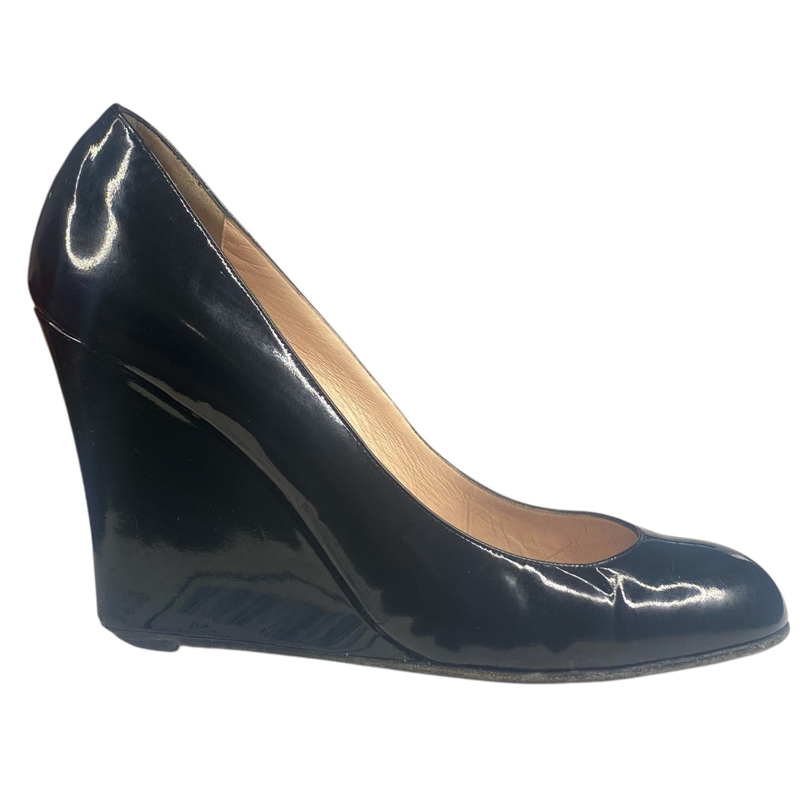 Christian Louboutin RonRon Zeppa Black Patent Leather Wedges Size 38 US 8