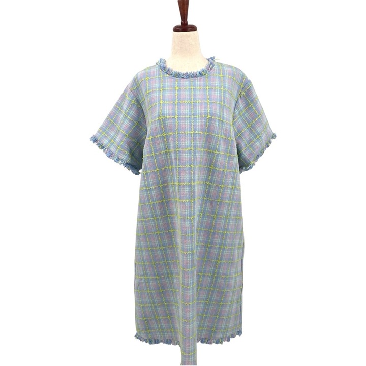 Ivy City Co Reese Shift Dress Periwinkle Blue Tweed Boucle Plaid 1X