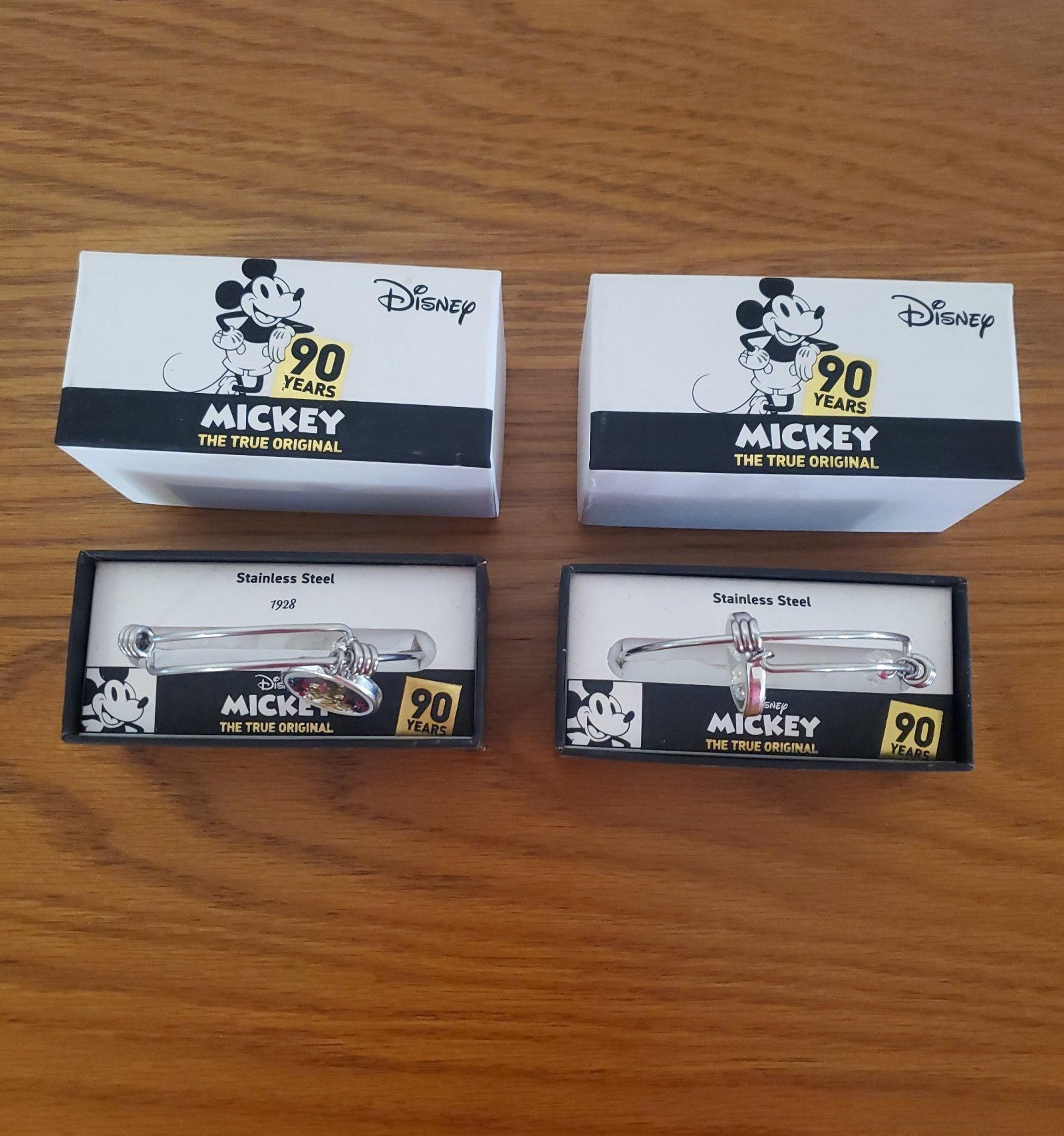 L.A. Rocks Disney Stainless Steel Mickey "90 Years" Bangle Bracelets, lot of 2