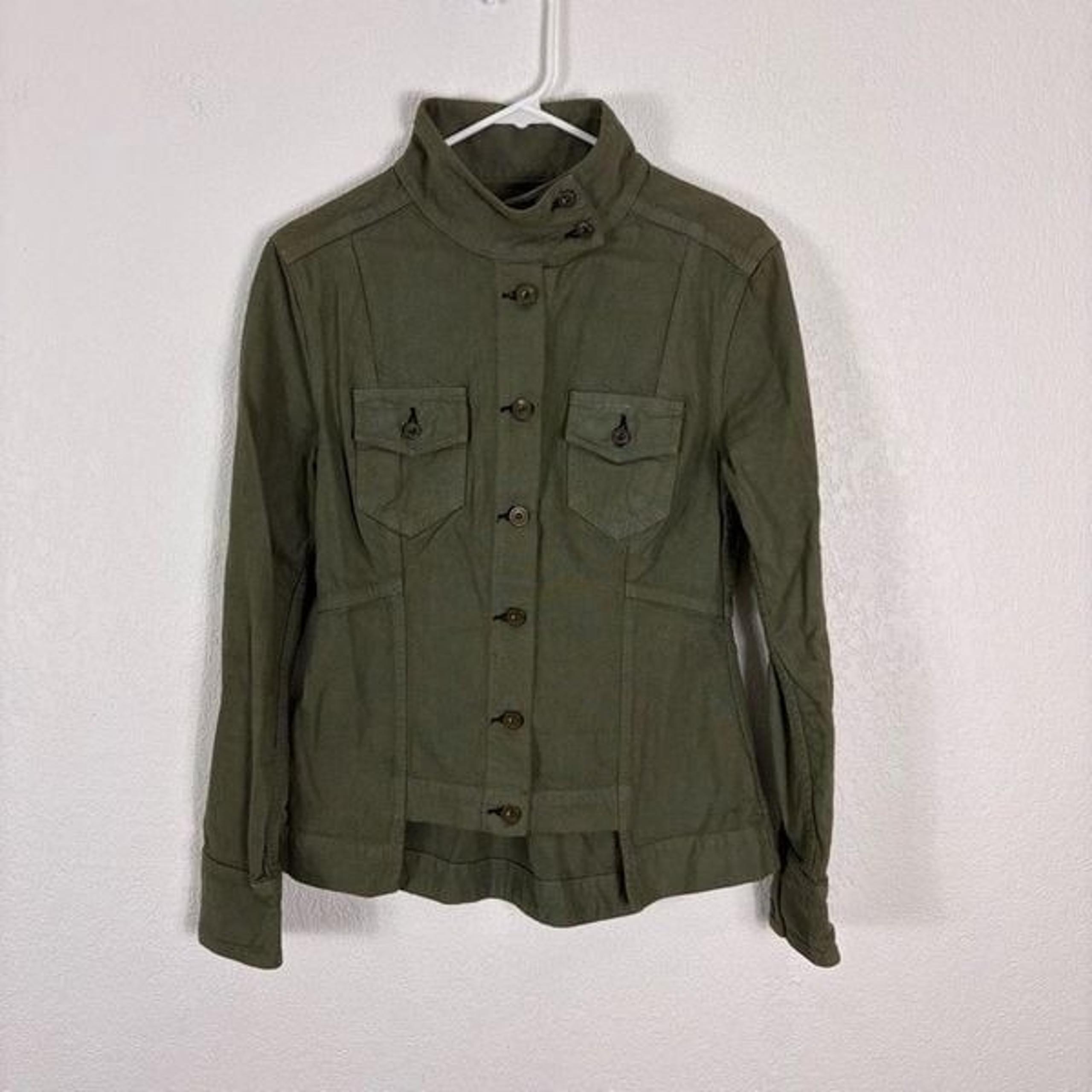 Rag & Bone Green Military Utility Style Button Front Denim Cotton Jacket Size Sm
