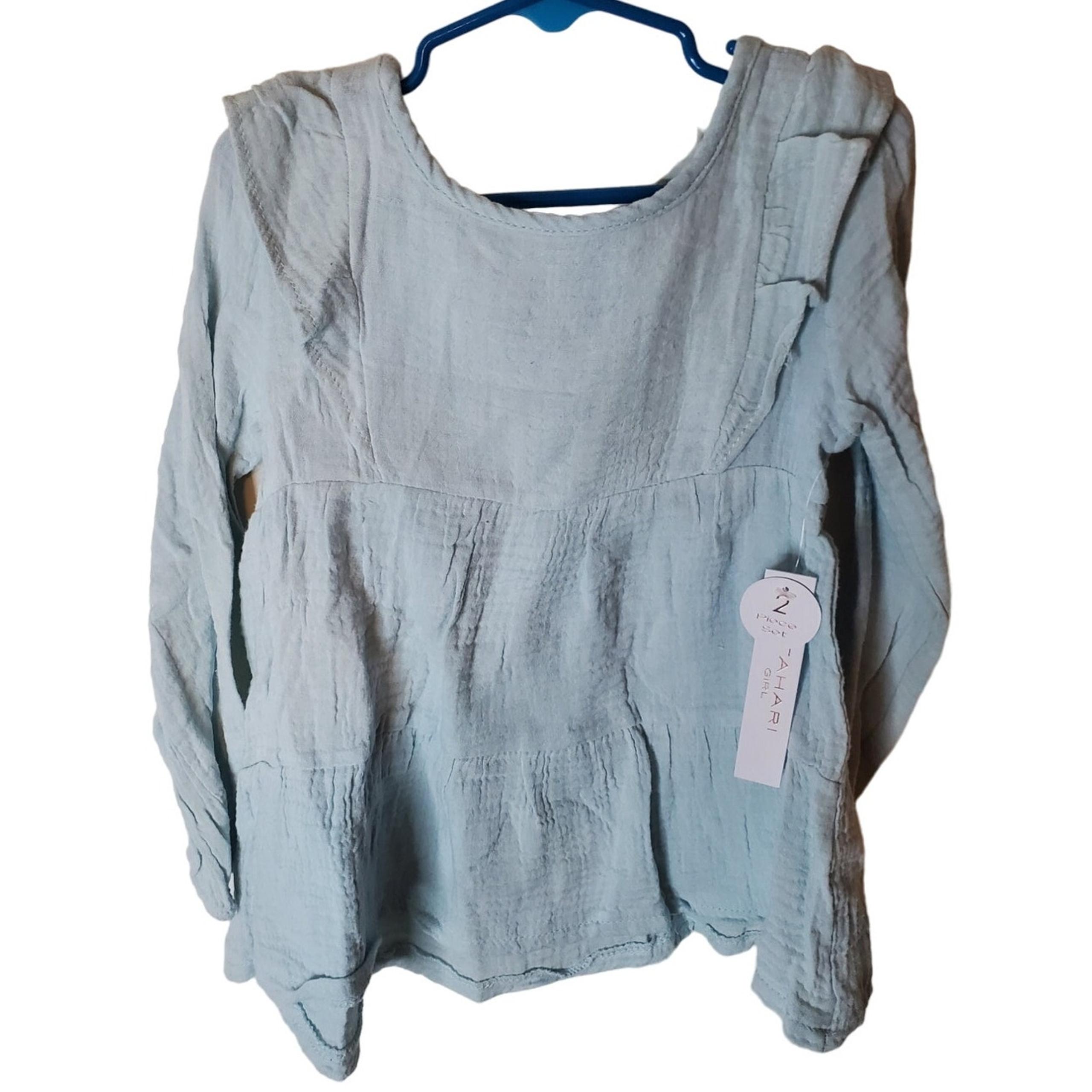 Tahari Girls Size 4 Light blue/aqua Ruffle Shoulder Blouse, NWT