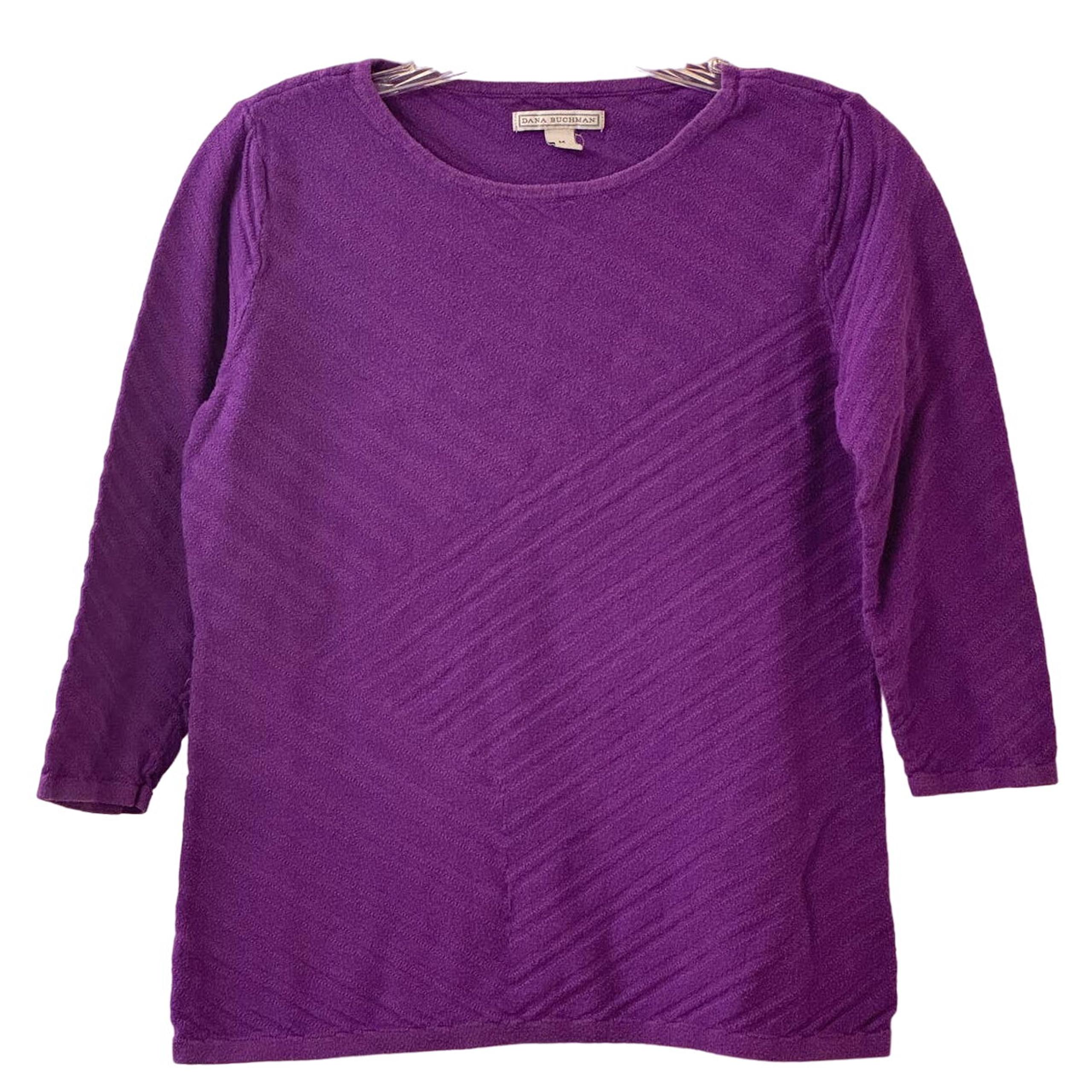 Dana Buchman Purple Pullover 3/4 Sleeve Sweater Cotton Blend Size Medium
