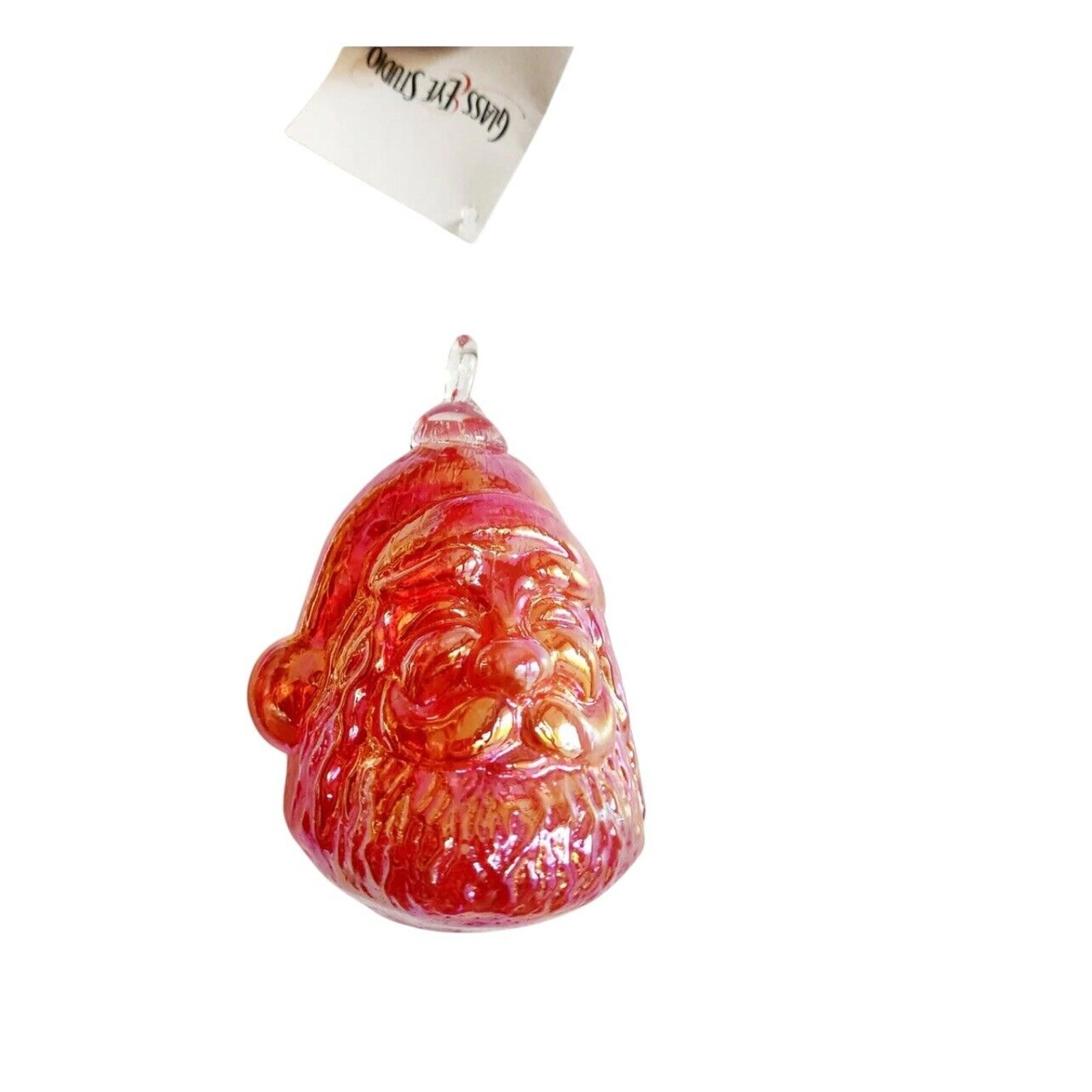 NWT Glass Eye Studio Christmas Ornament Santa Red Iridescent
