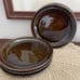 Vintage Brown Glazed Stoneware Plates Set Of 6 Handmade Plates