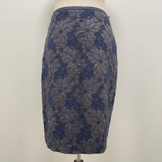 Marianne Kooimans Silk/Wool Embroidered Floral Pencil Skirt, Navy, 1, US Small