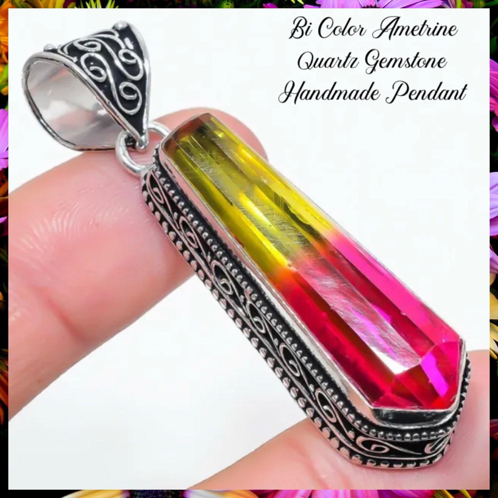Sparkling Bi Color Ametrine Quartz Gemstone Handmade Pendant