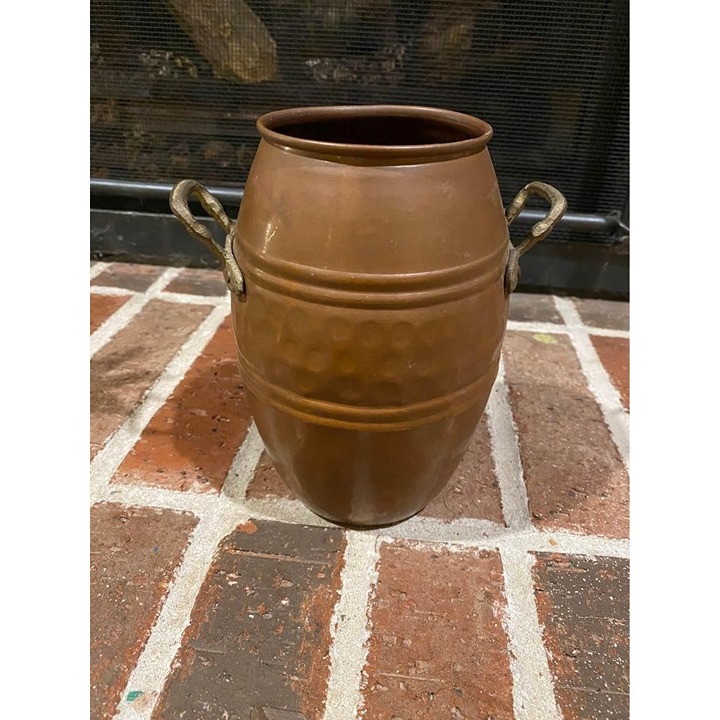 Vintage hammered copper Turkish vase with handles 7” tall