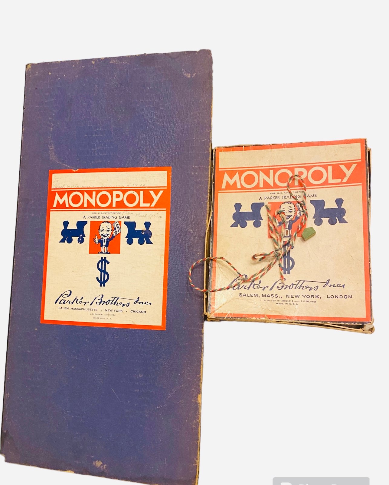 Vtg 1935 1946 Monopoly Board Game Blue Box Parker Brothers Wood Pieces