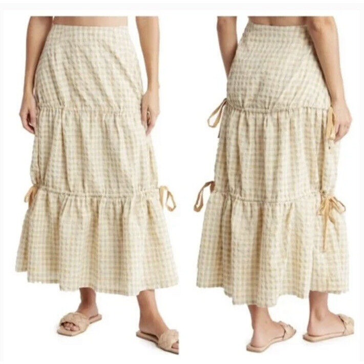 Mon Renn White Tiered Skirt Women's Size 8 Small NWT Lucille Marigold Plaid 179