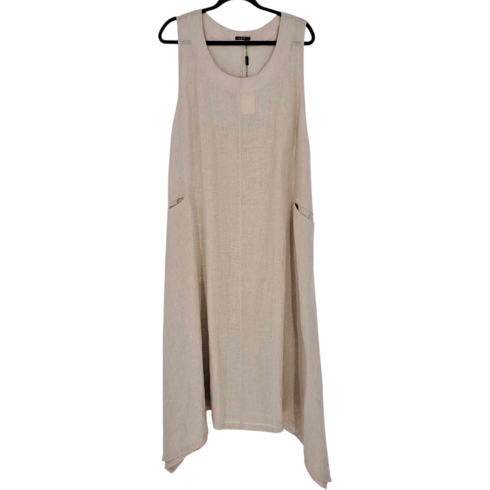 Vivid Linen Sleeveless Long Dress Asymmetrical Pockets Women's Size 2X Lagenlook