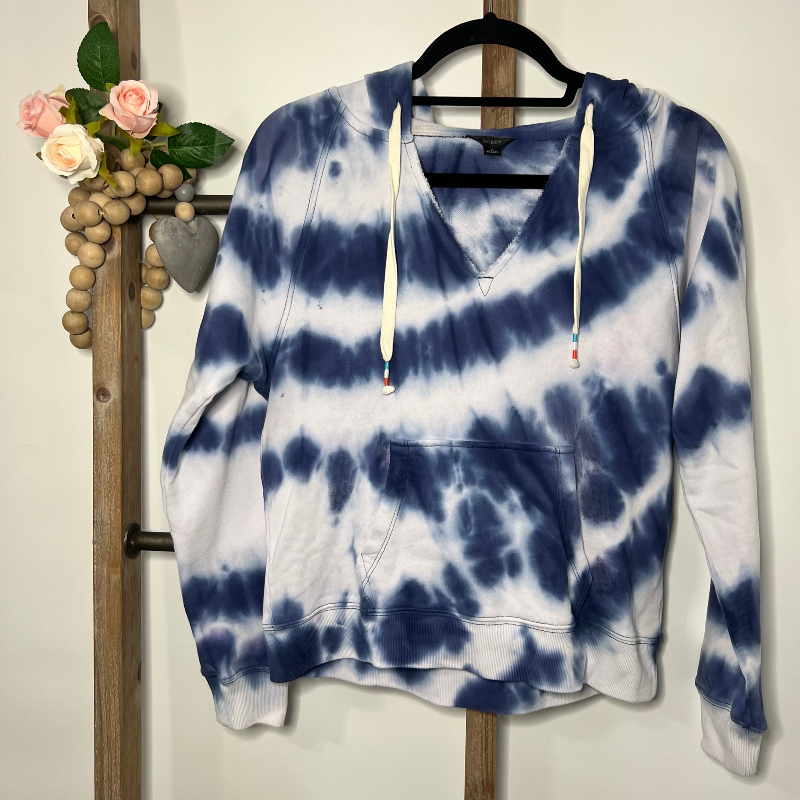 J Crew Long Sleeve V Neck Tie Dye Hoodie Sweatshirt Size Small