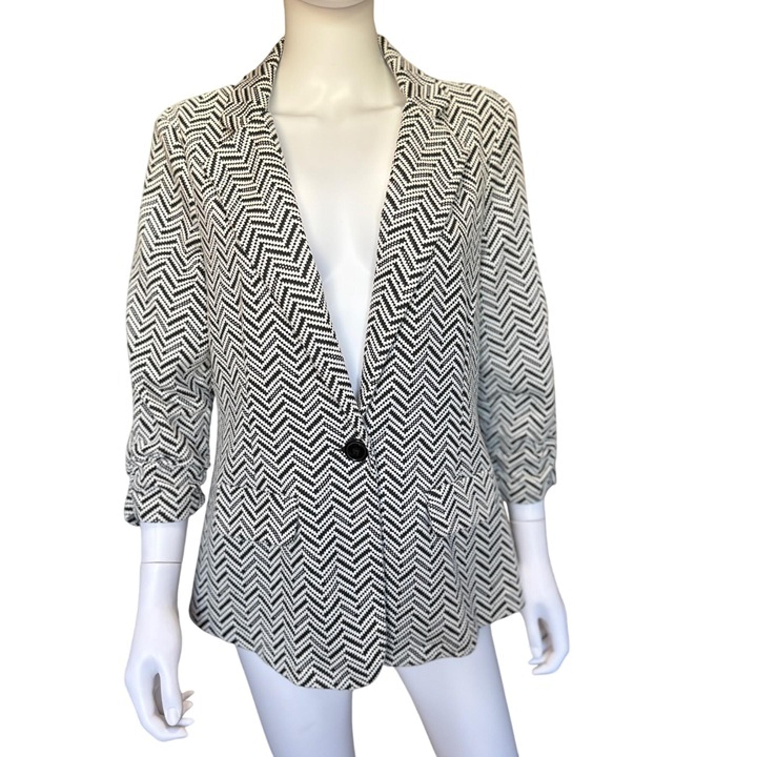 Soho Apparel Black & White Herringbone Blazer Jacket w/ 3/4 Sleeves Womens Sz L