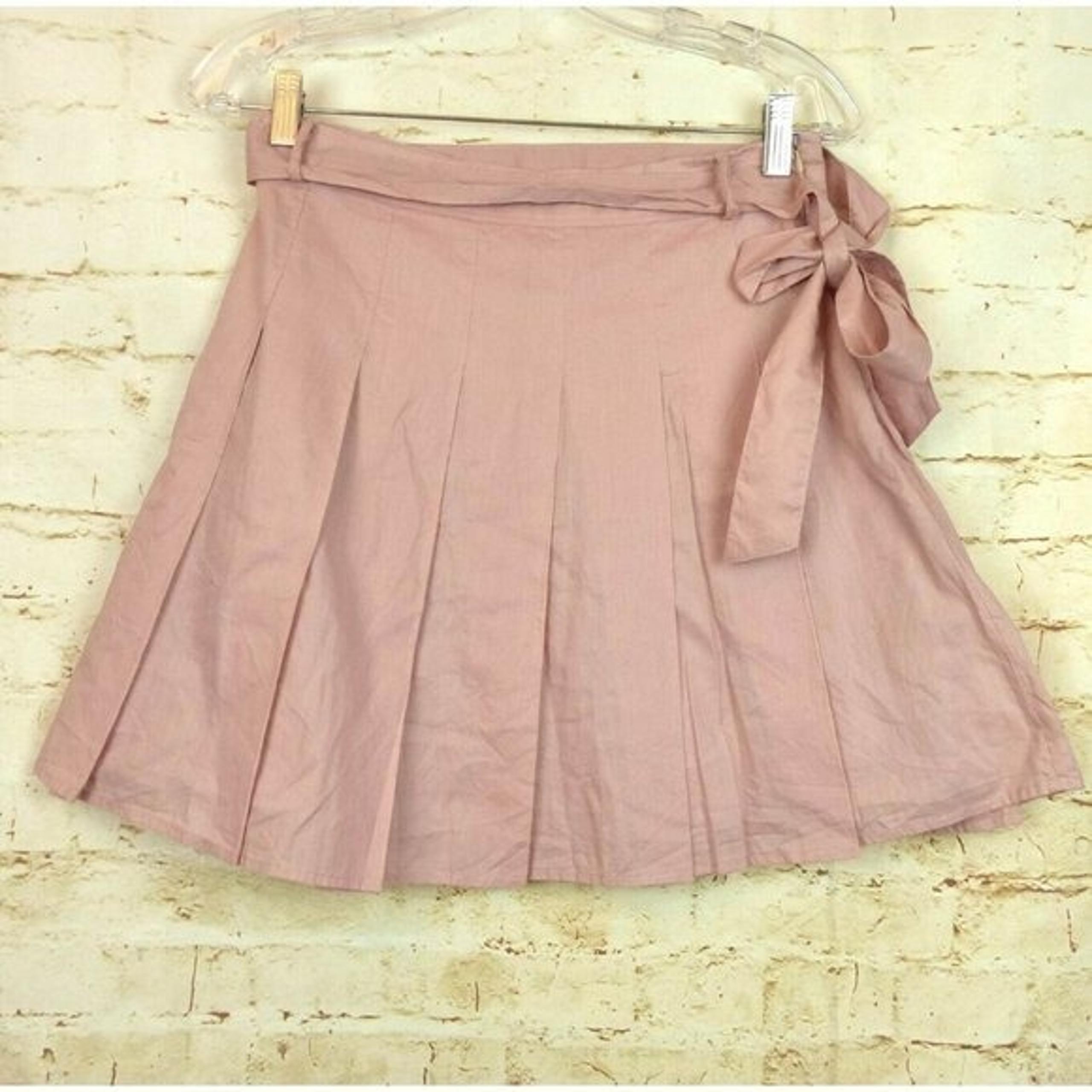 Forever 21 Womens Y2K VTG Pink Pleated Mini Skirt Waist Tie Belt Cotton Size M