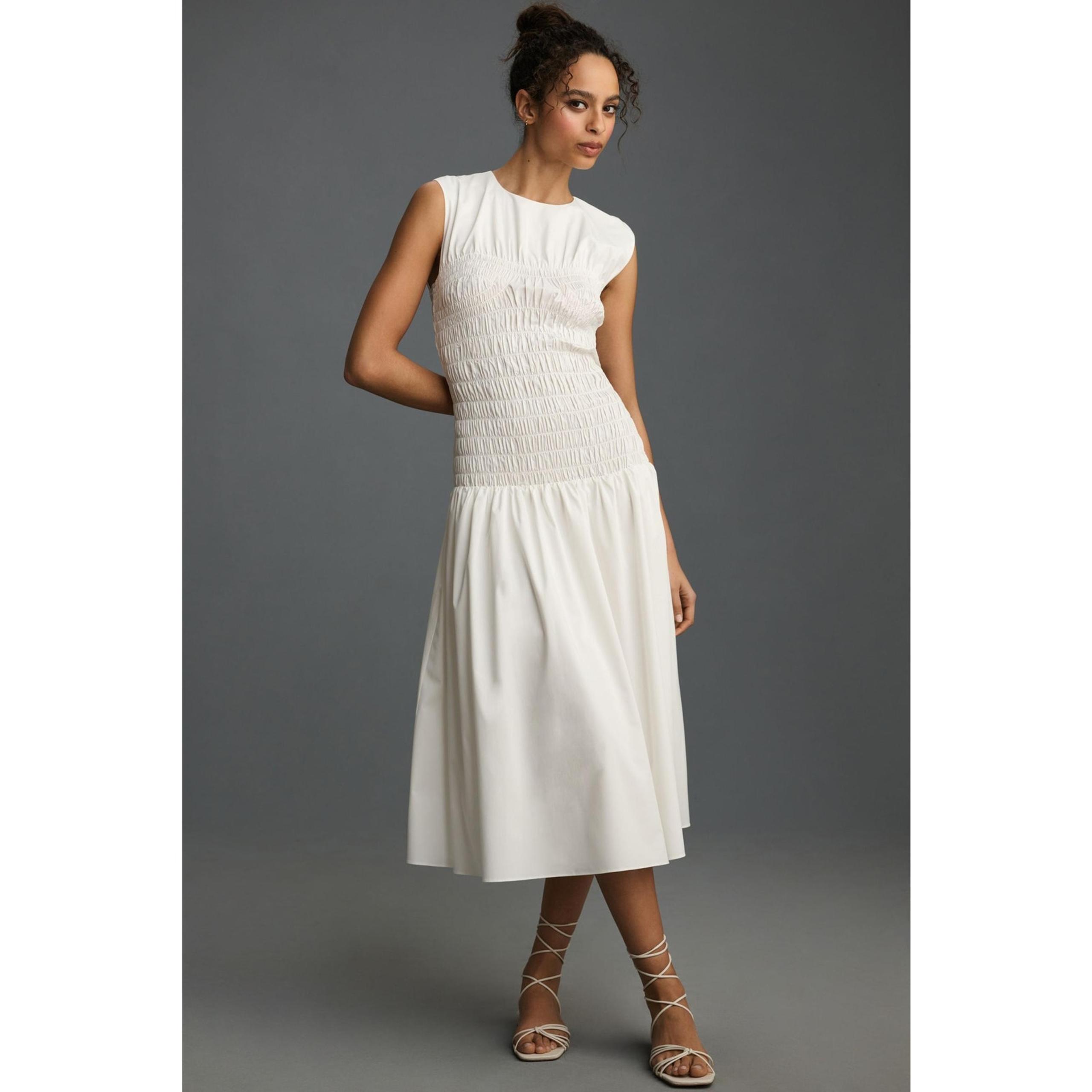 NWT Mare Mare x Anthropologie White Smocked Midi Dress - Large