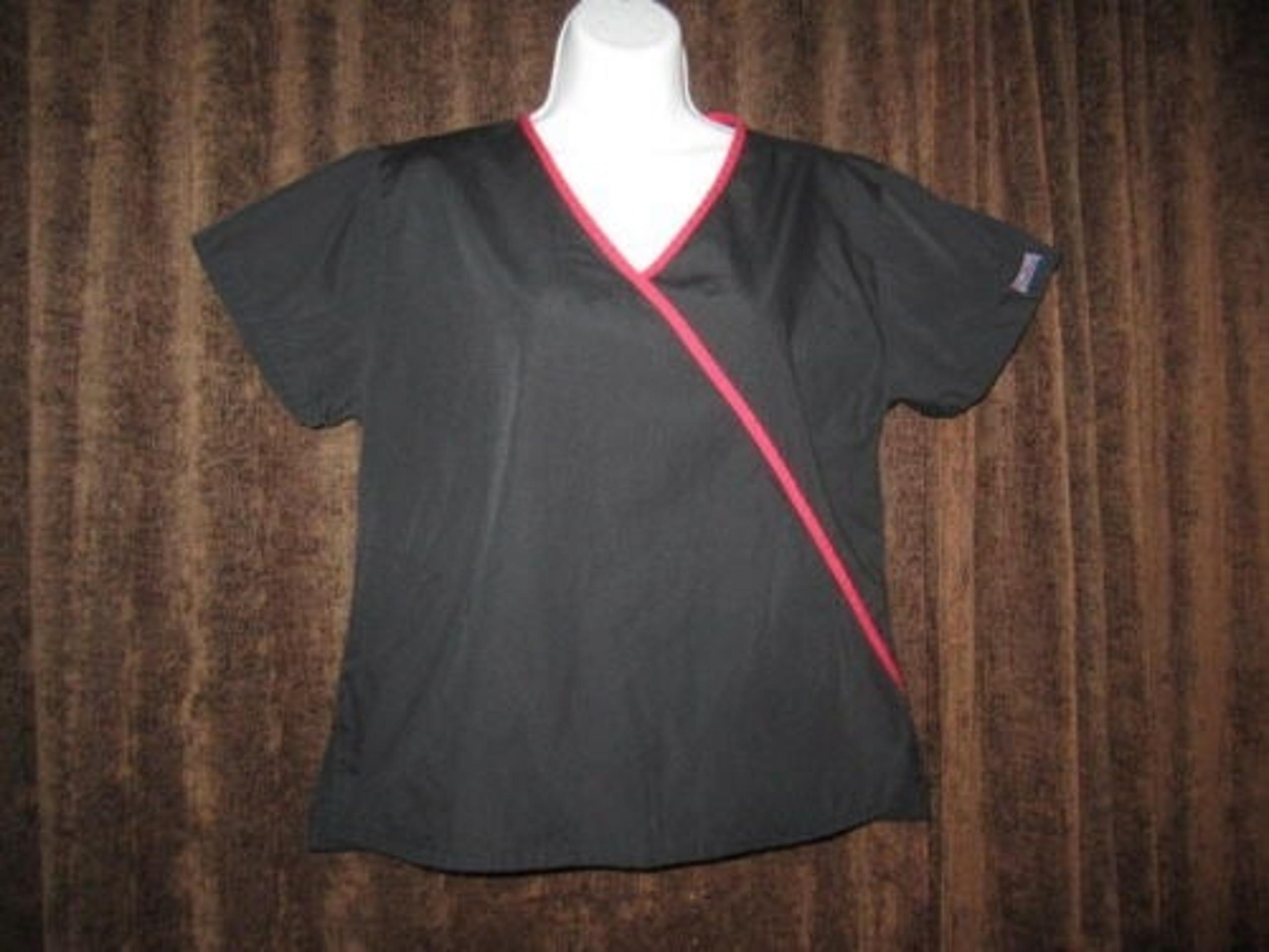 Cherokee Work Wear S Black Red Scrub Top