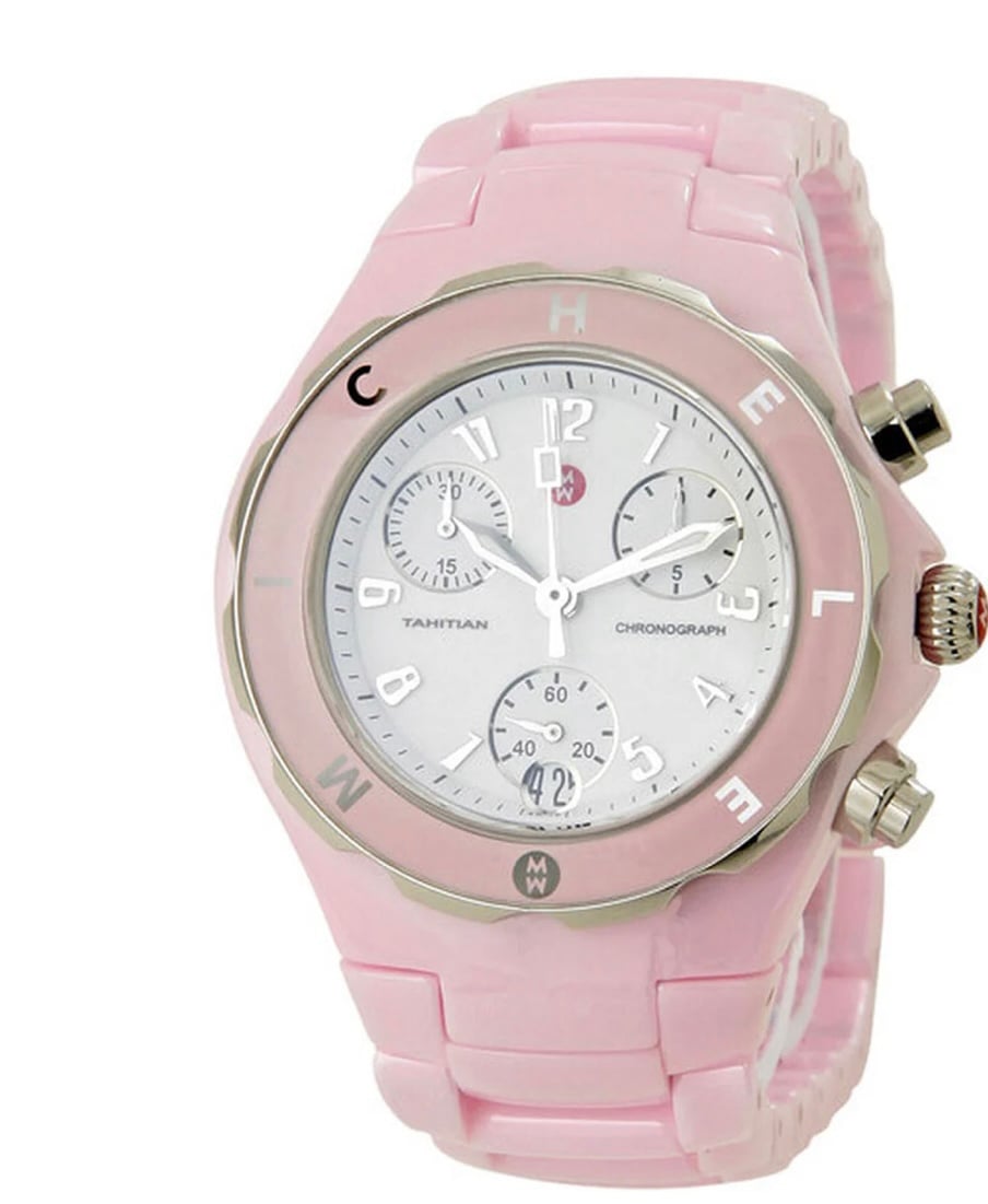 Michele Pink Tahitian White Dial Ceramic Watch
