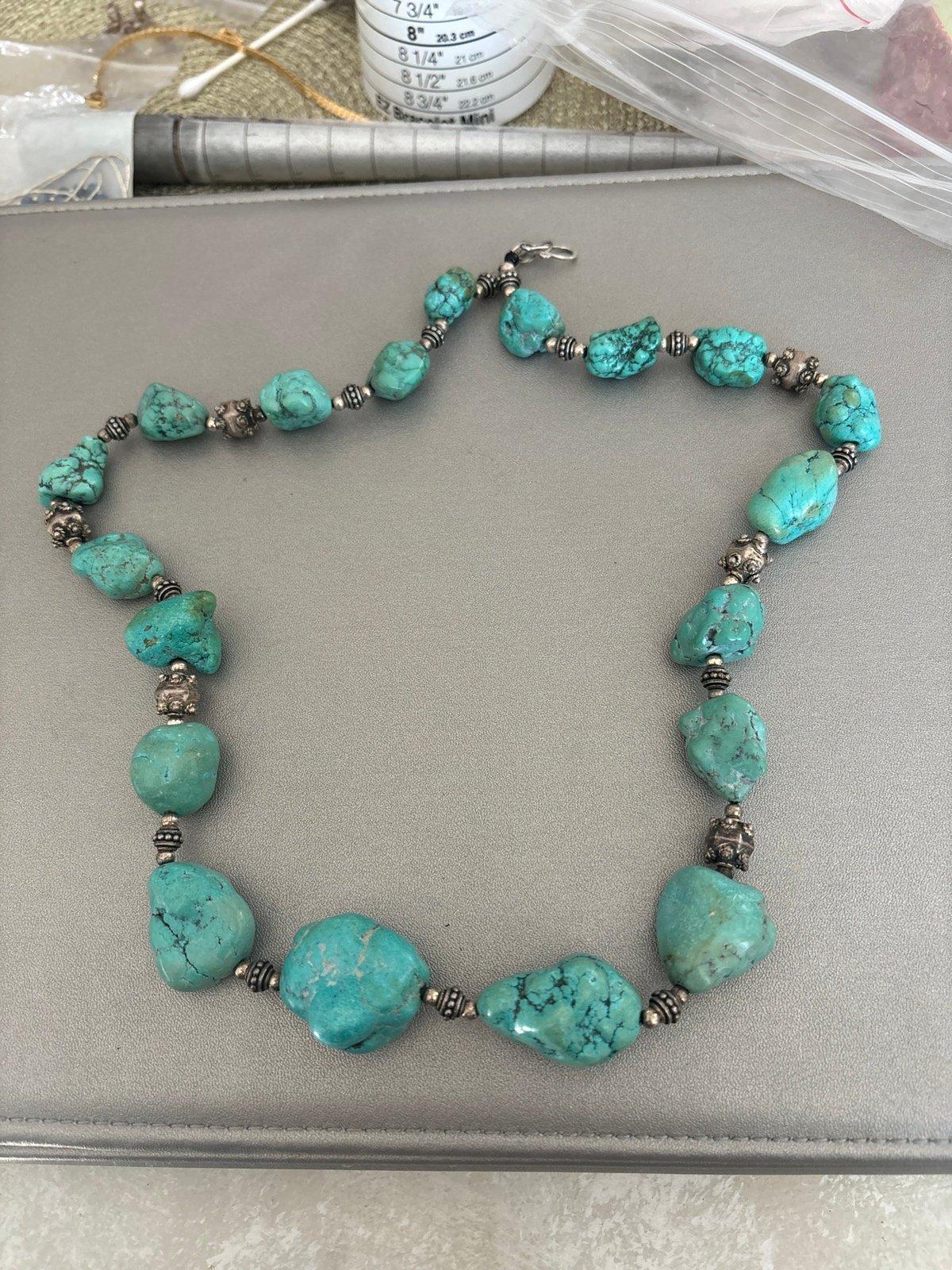 Stunning vintage turquoise necklace sterling silver beads