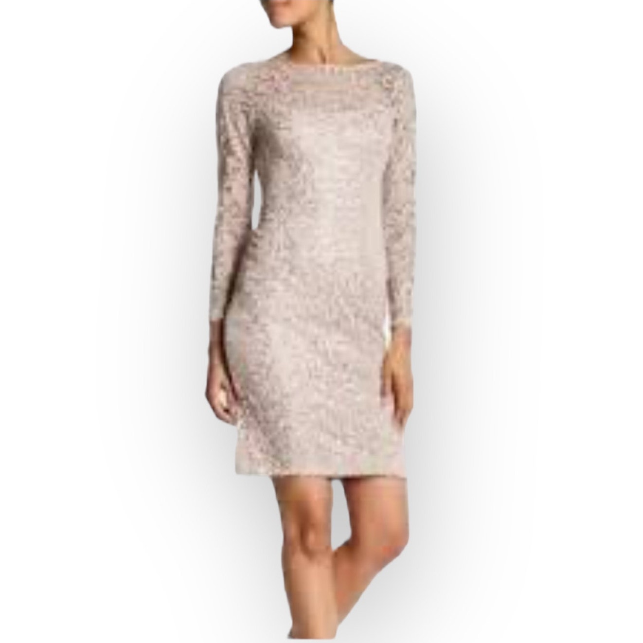 Marina Sheath Dress Women's 4 Taupe Lace 3/4 Sleeves Semi-Sheer Scoop Back