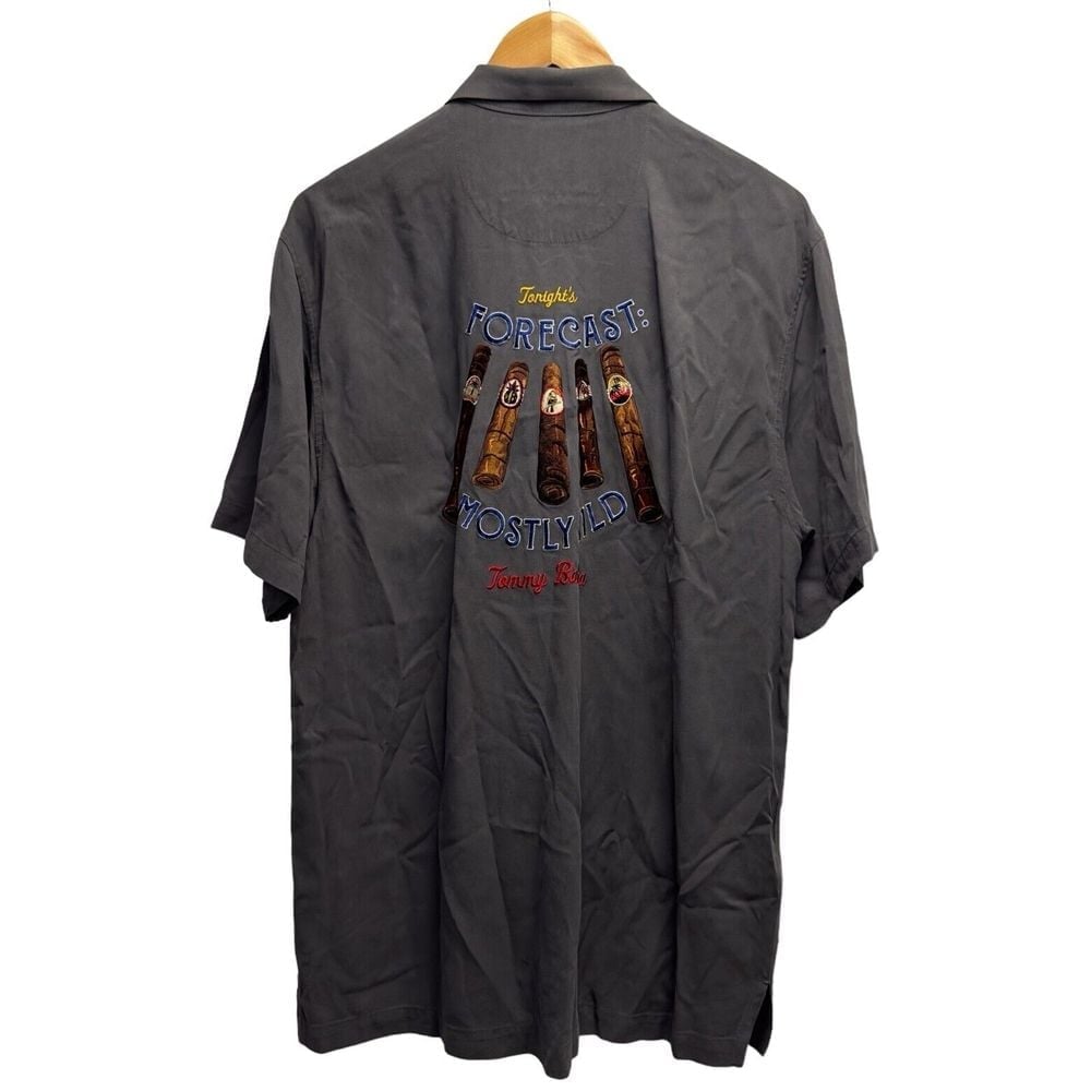 Tommy Bahama Mens M Hawaiian Silk Gray Cigar Shirt Tonights Forecast Mostly Wild