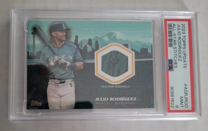 JULIO RODRIGUEZ PSA 9 2023 TOPPS UPDATE ALL STAR STITCHES SEATTLE MARINERS POP 1