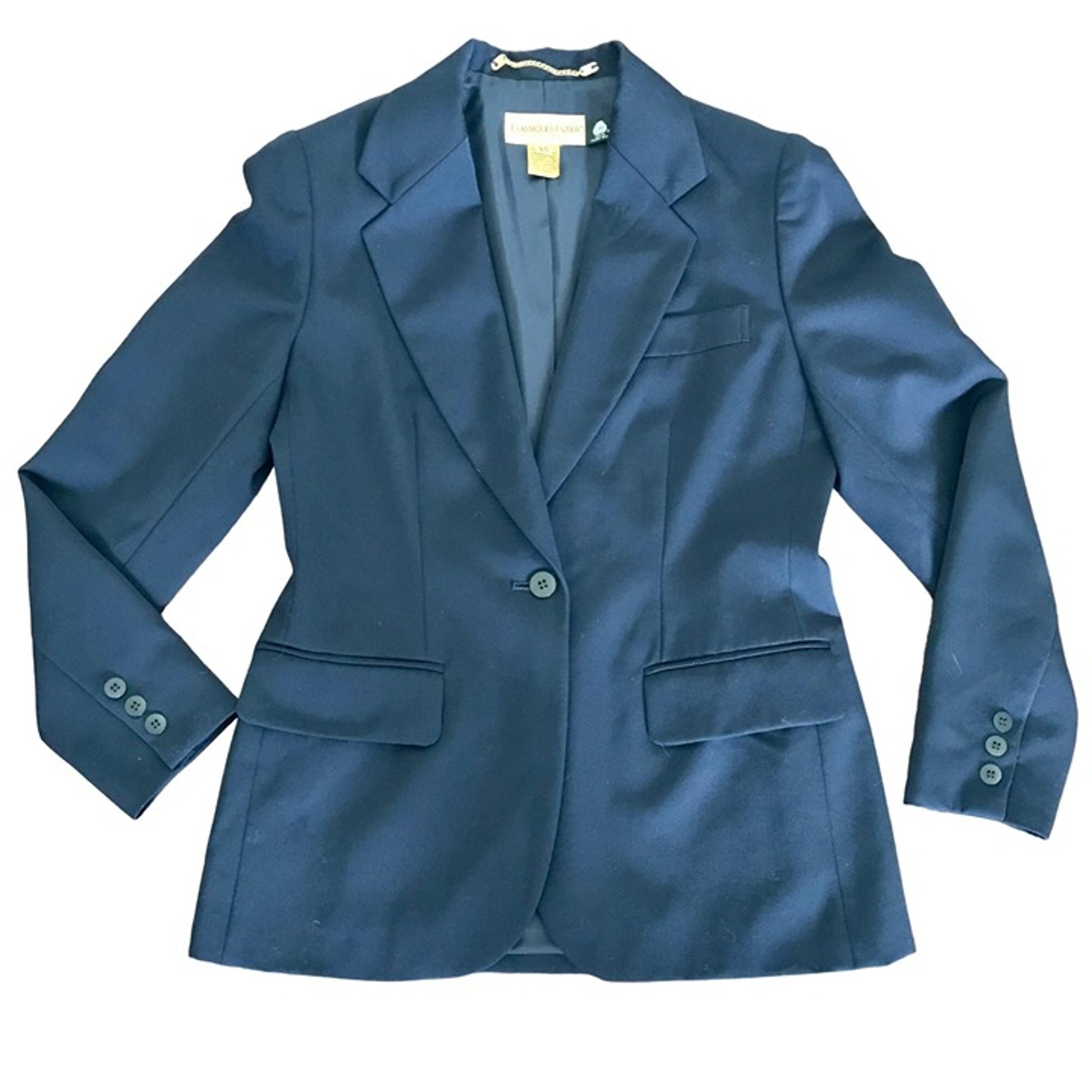 Classiques Entier 100% Wool Vintage Navy Blue Women's Blazer. Size Petite XS