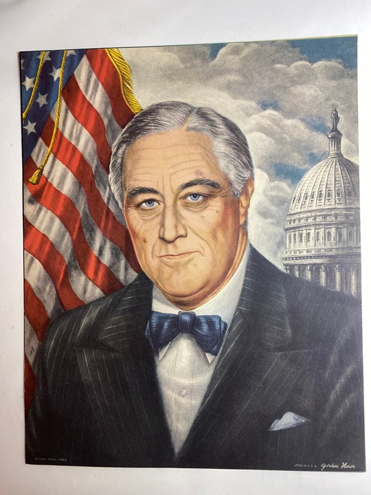 Vintage Franklin Delano Rosevelt Lithograph Timely Prints 1943 Gurdon Howe 8x10 