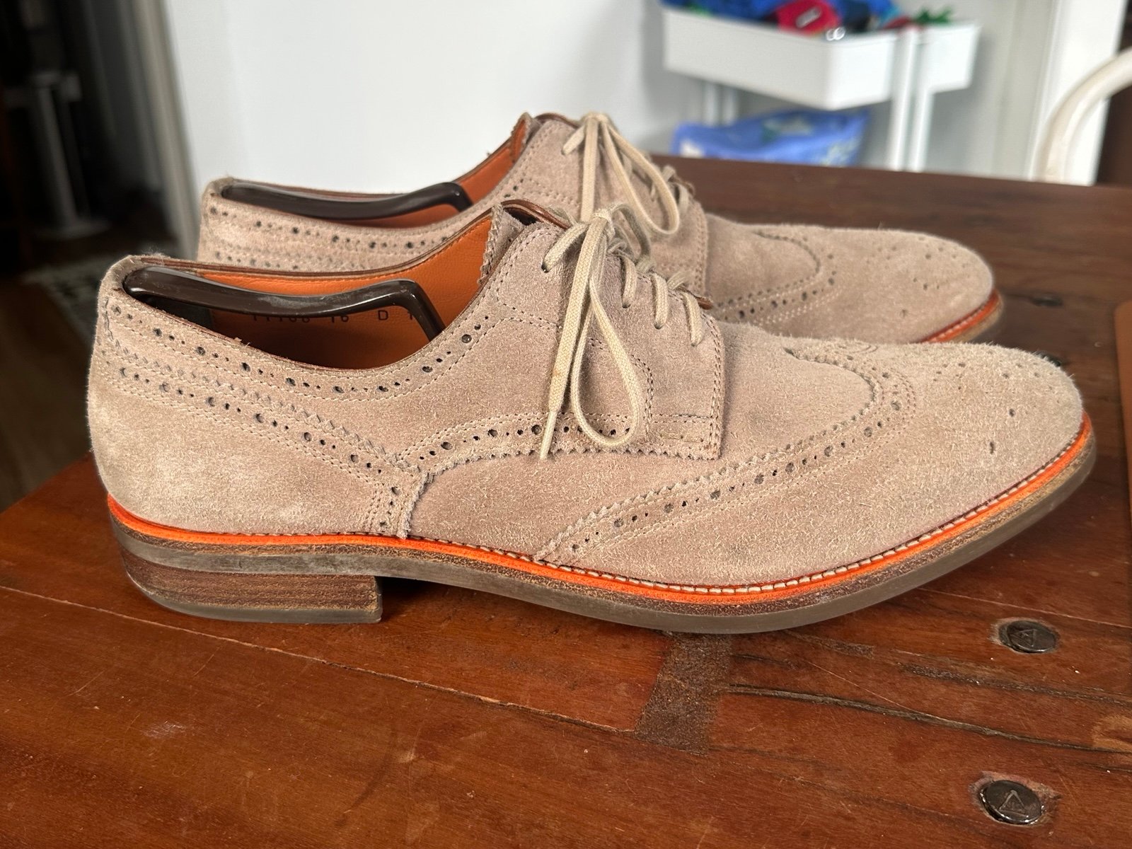 Santoni suede wingtip Oxford shoes made in Italy Goodyear welt