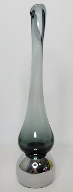 Viking Glass smoke and chrome vase