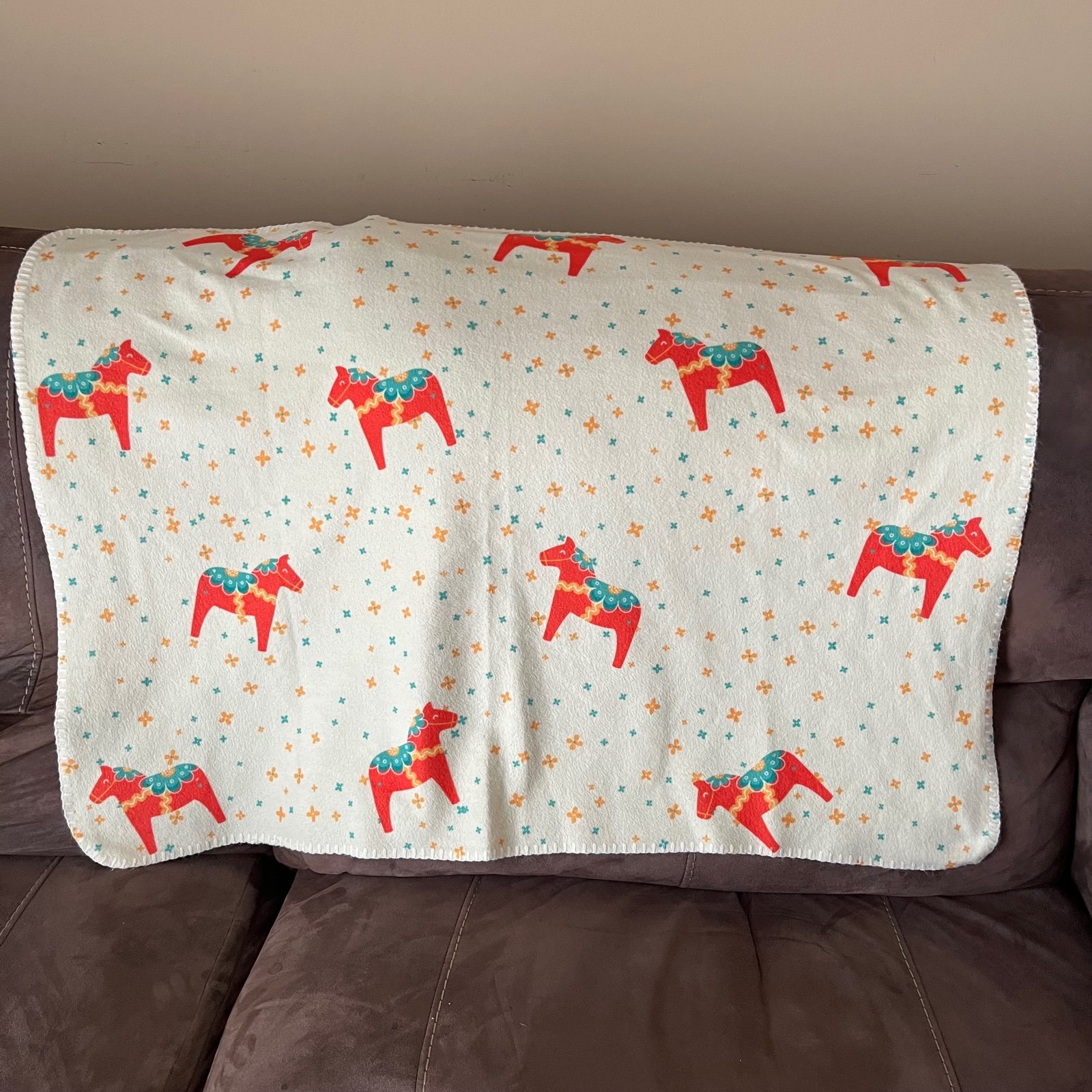 Dala Horse Floral Yellow Fleece Baby Blanket