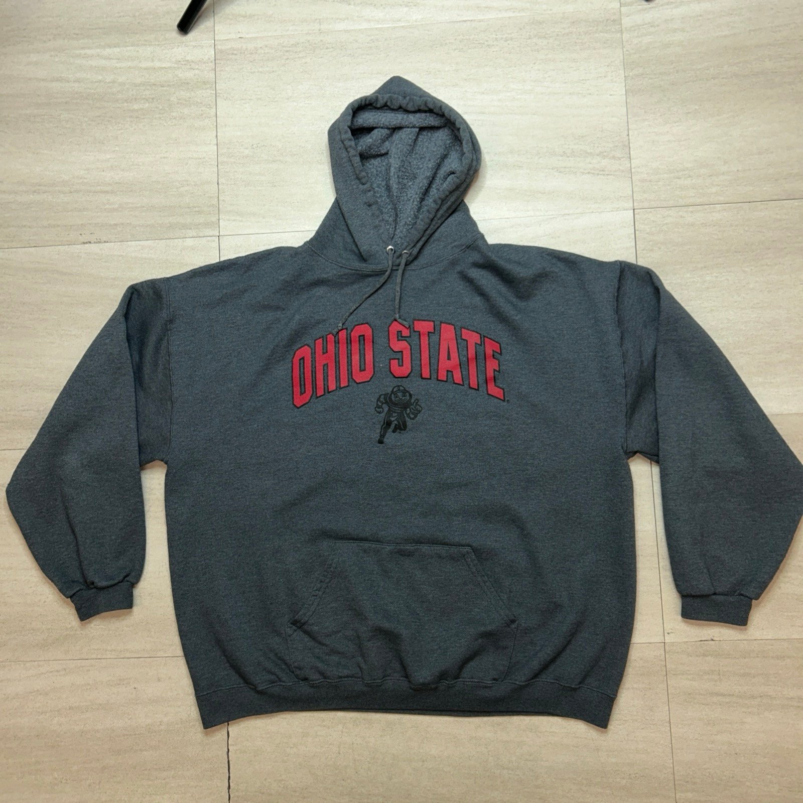 Ohio State University Buckeyes Spellout Pullover Hoodie Gray Mens 2XL