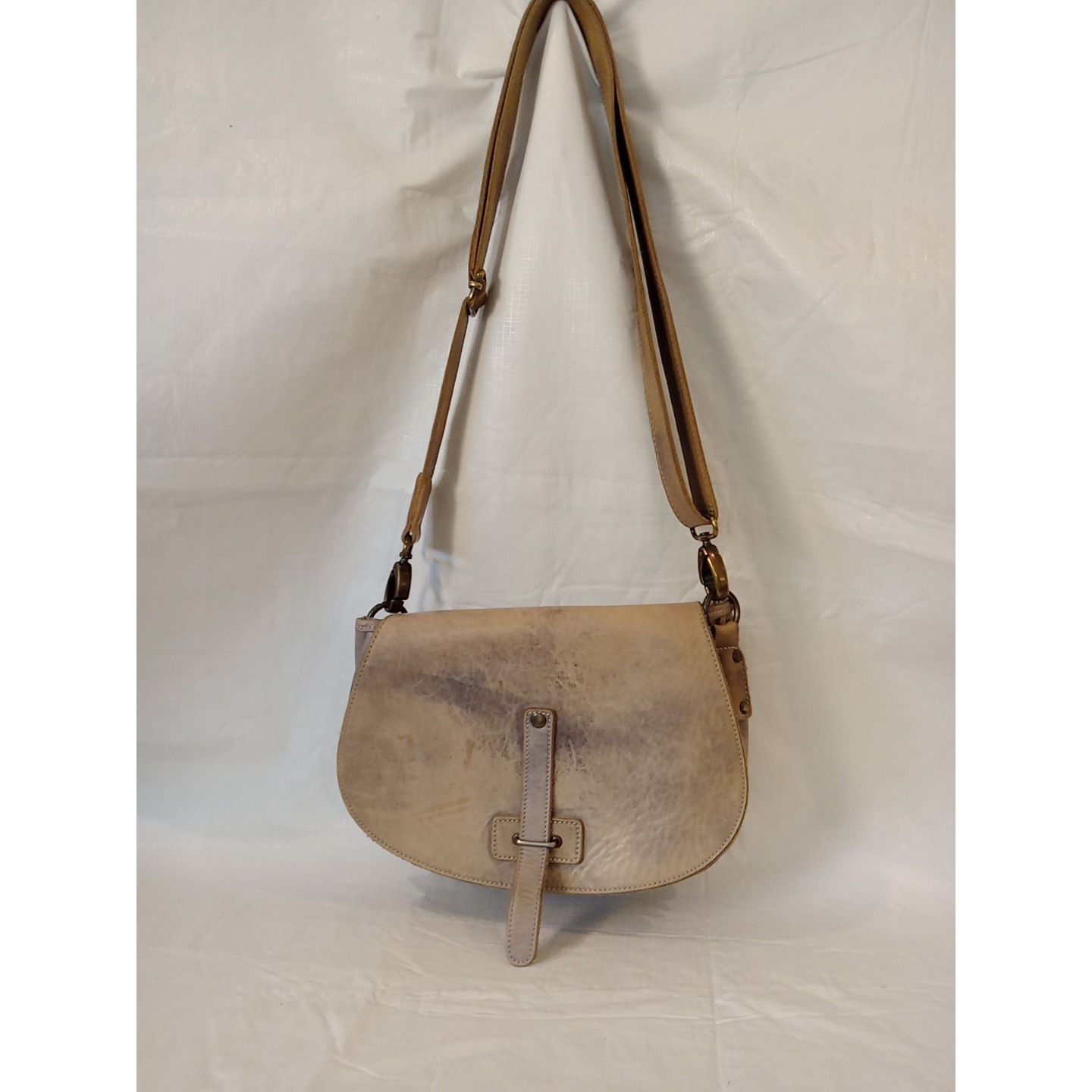 Bed Stu Distressed Leather Grayish Beige Shoulder/crossbody Bag