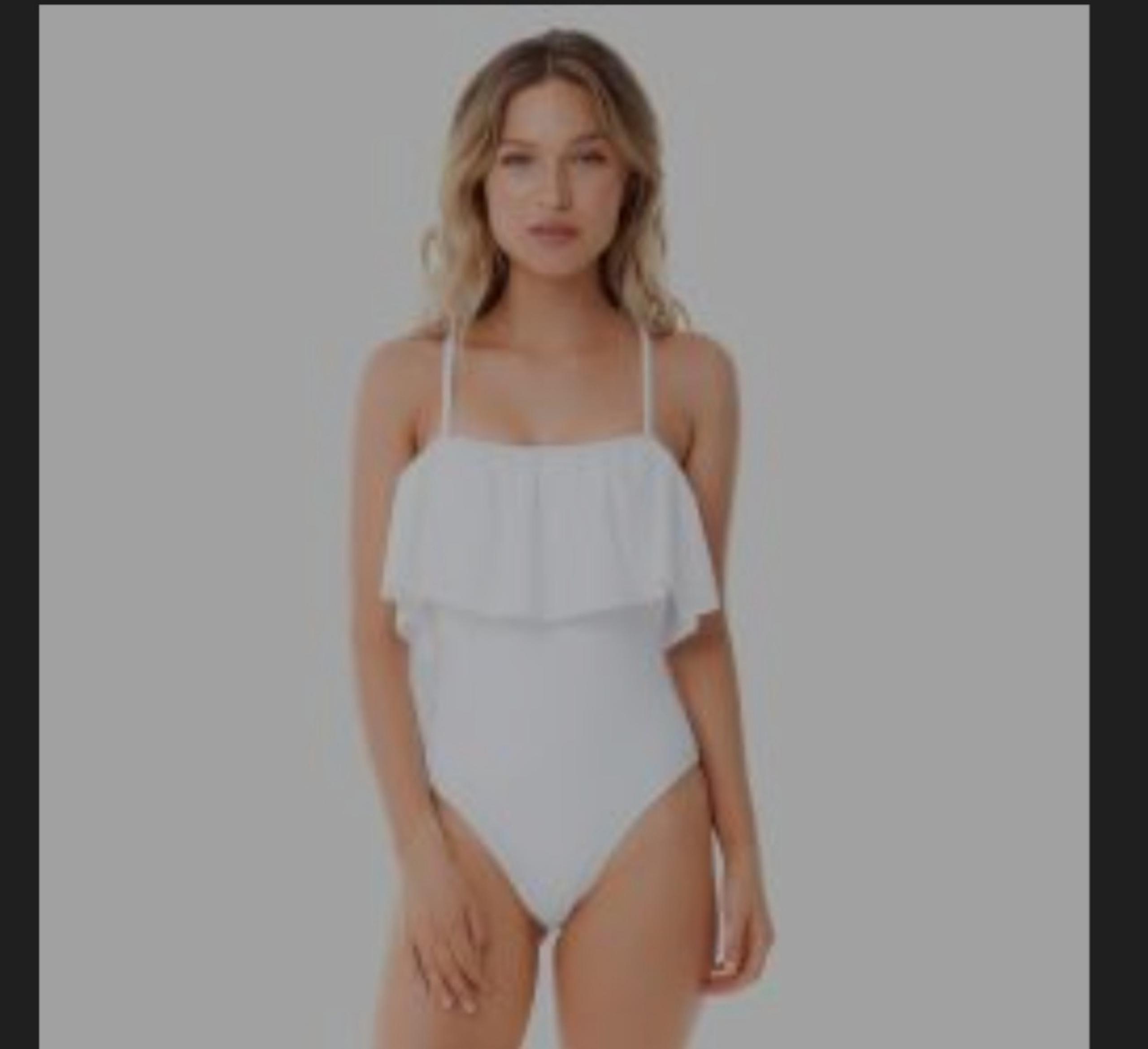 Sugar Coast By Lolli Swim White Ruffle Flounce Bandaeu Womens Swimsuit XL NWT