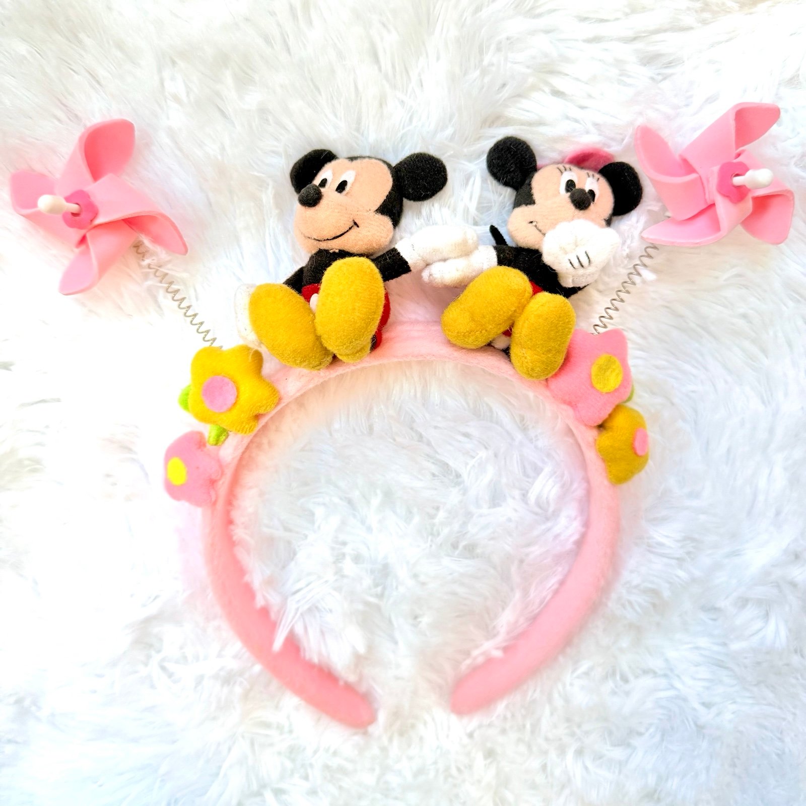 RARE Vintage Tokyo Disney Resort Headband Ears Mickey Minnie Mouse plush flowers