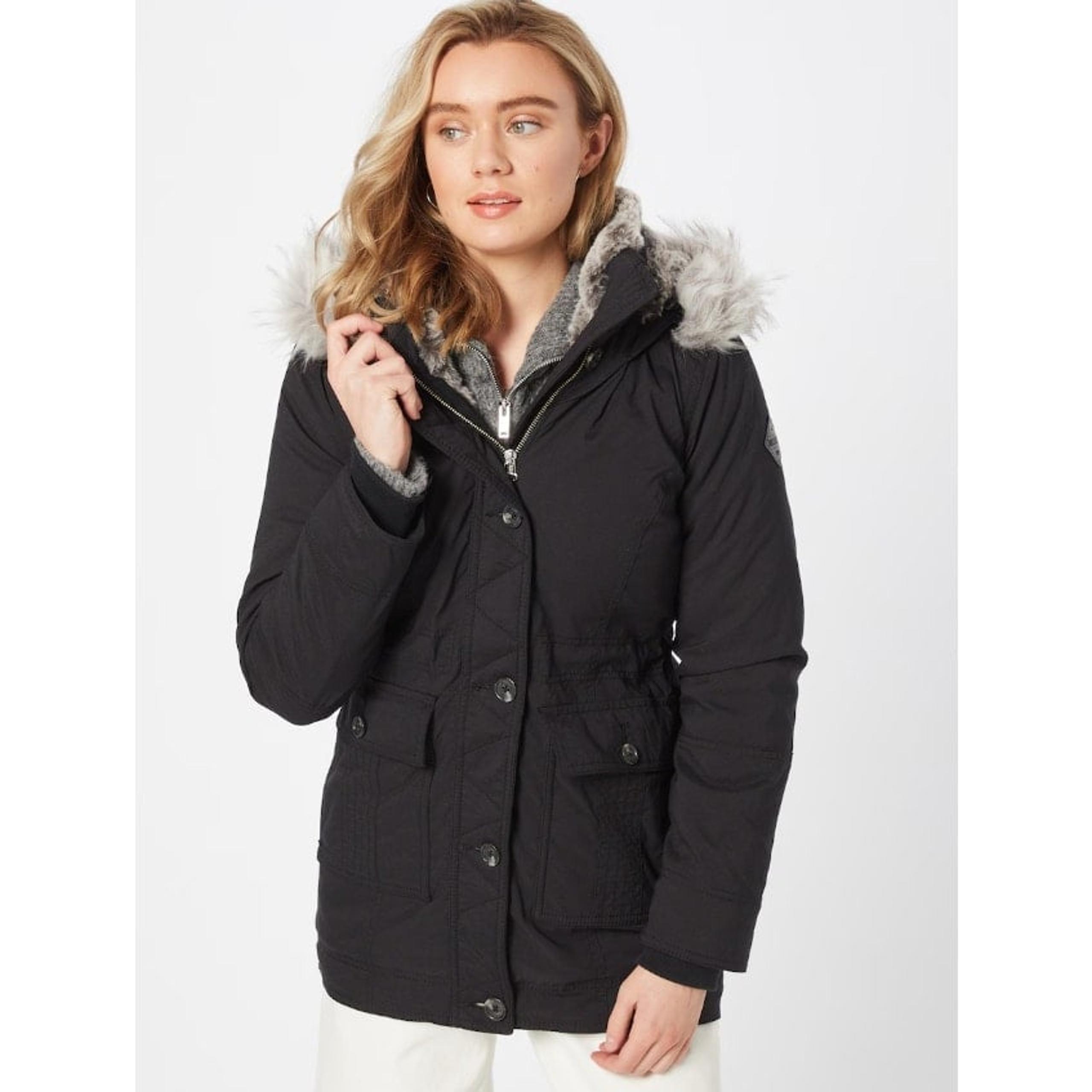 Hollister Women’s Heritage Collection Faux Fur Hooded Parka Coat Size XS Black