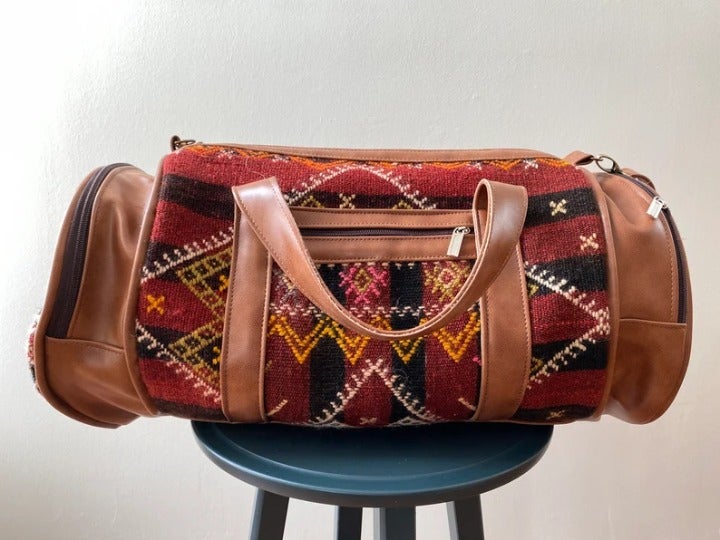 9'5'2Leather duffle bag, Kilim bag, Handmade bag, Travel duffle bag, Overnight