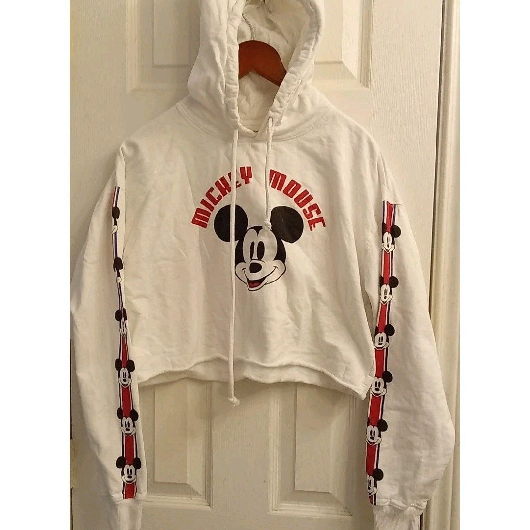 Mickey Mouse Cropped Hoodie Disney Graphic Print White Casual Comfy
